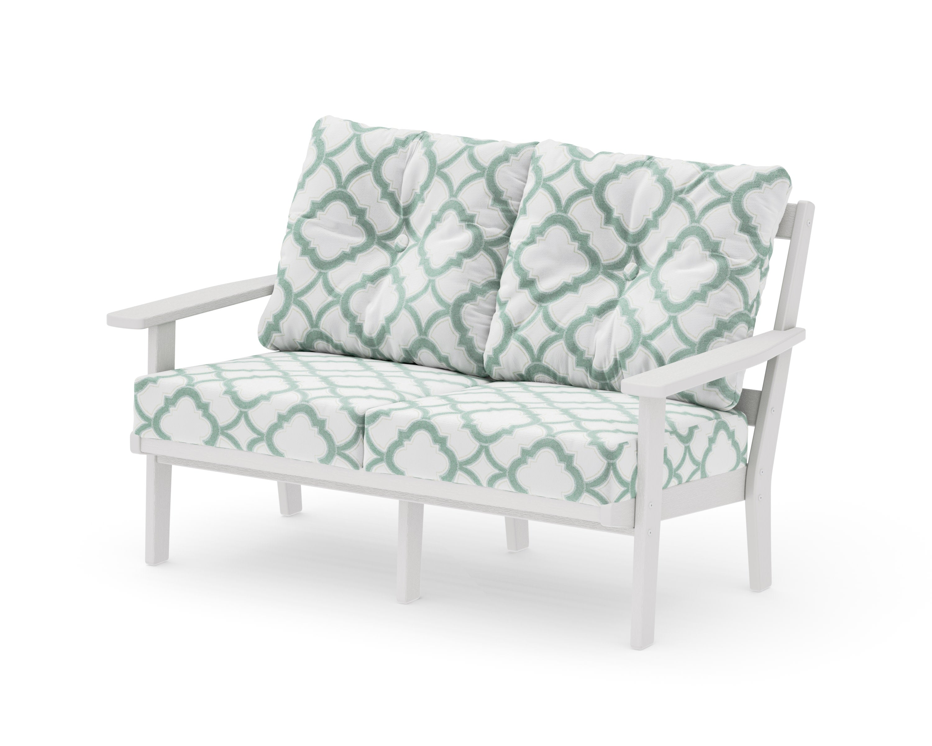 Oxford Deep SeatingLoveseat in Vintage White / Trellis Glacier Spa