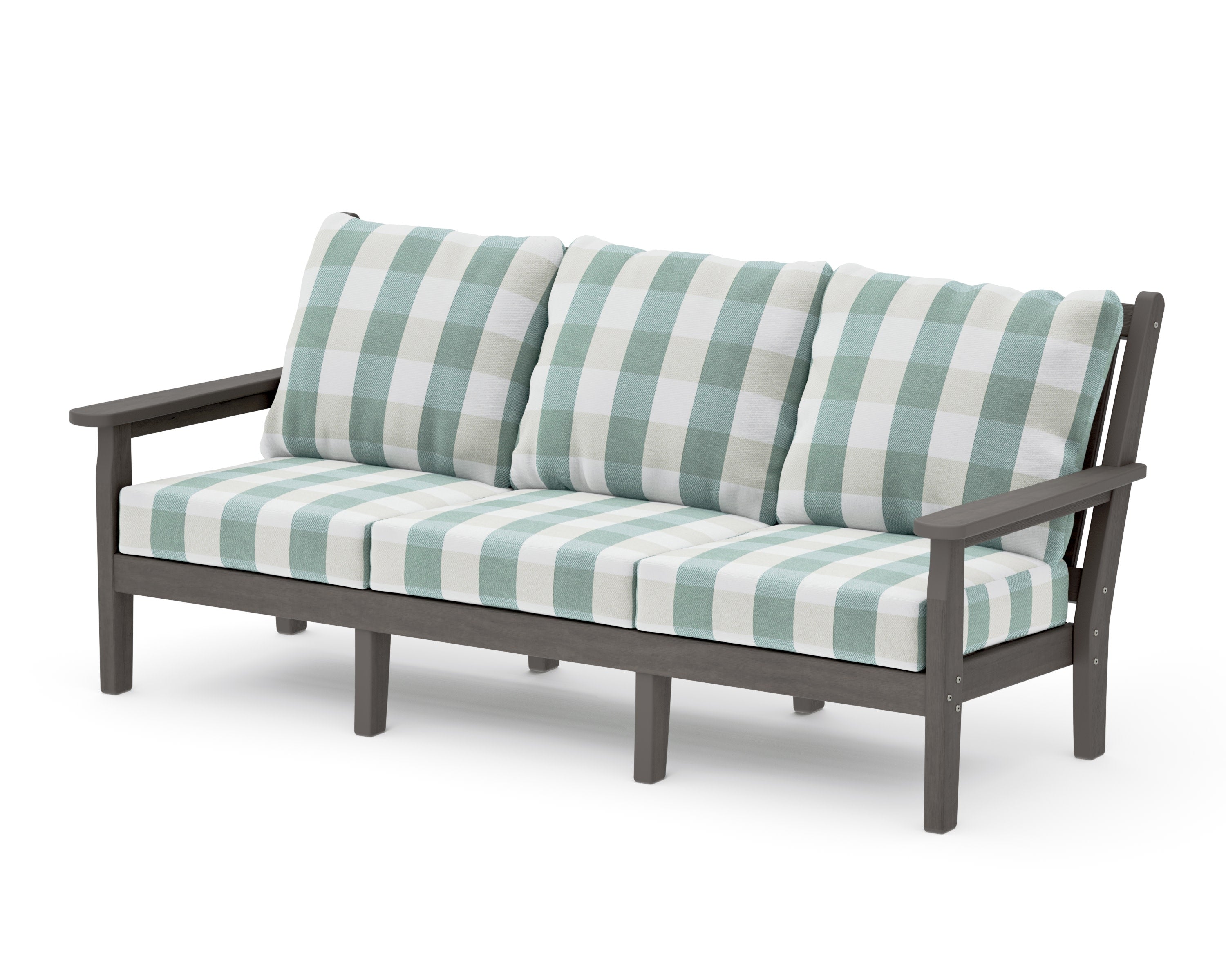 Chippendale Deep Seating Sofa in Driftwood / Buffalo Plaid Glacier Spa