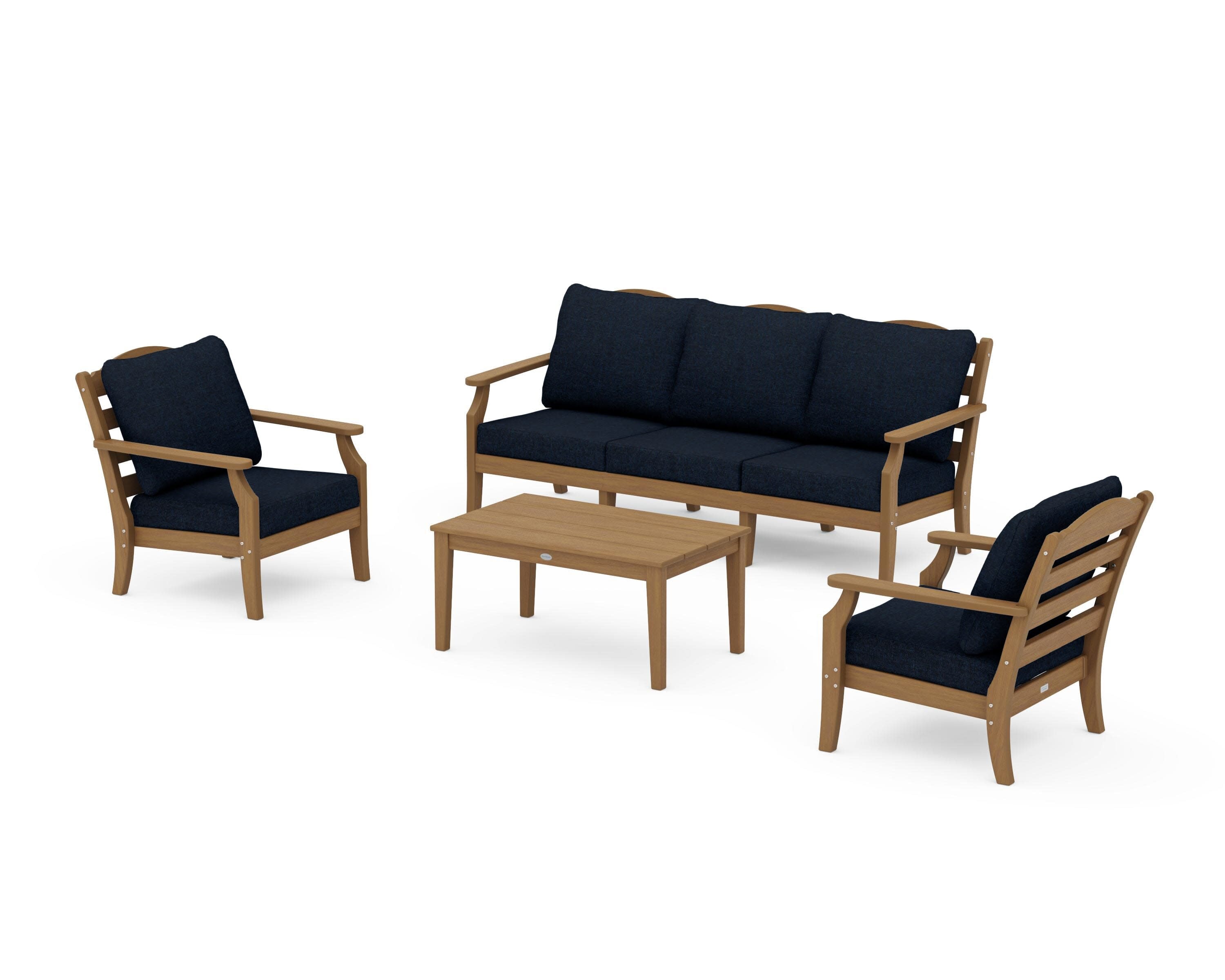 Savannah 4-Piece Deep Seating Set with Sofa in Natural / Marine Indigo