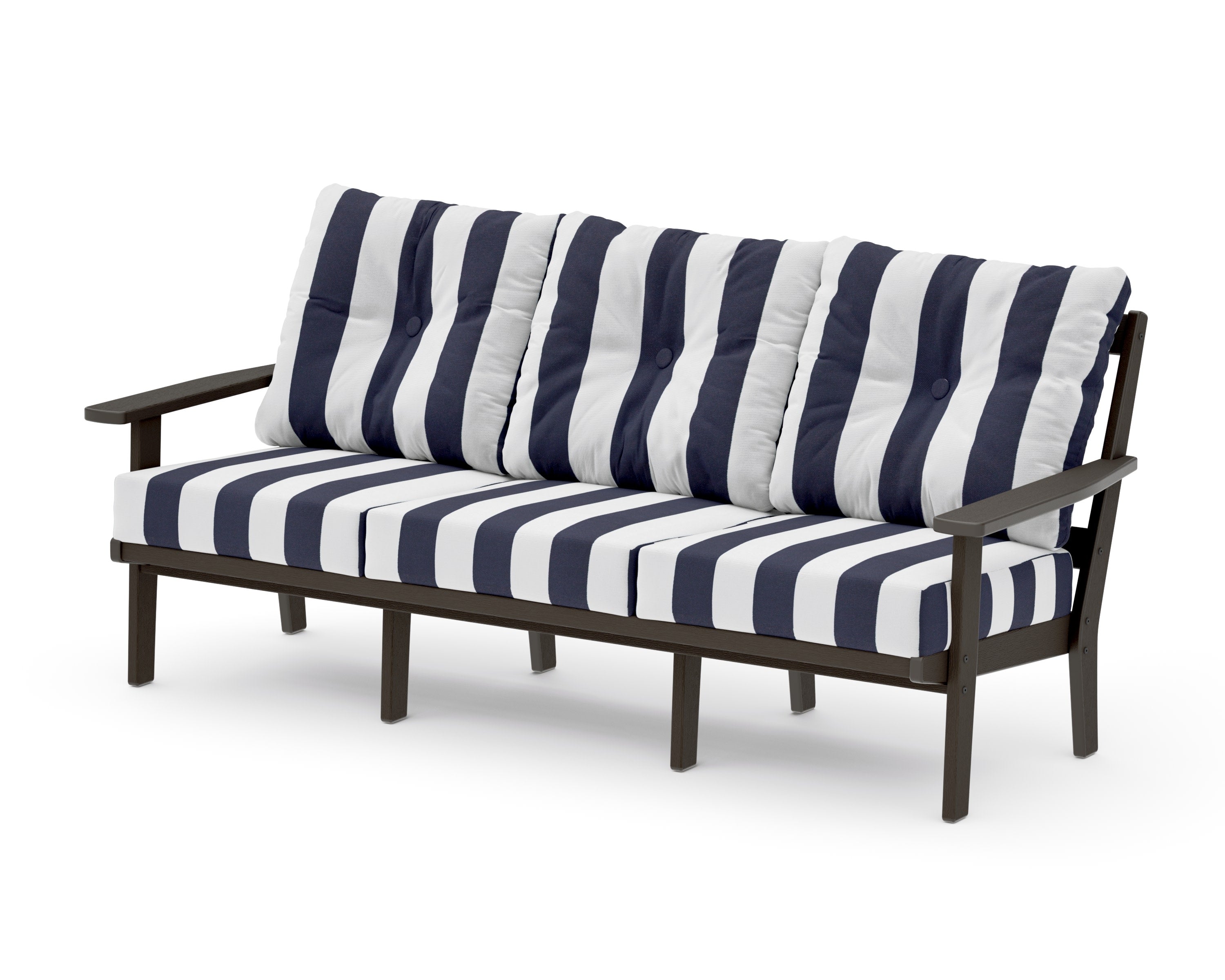 Oxford Deep Seating Sofa in Vintage Coffee / Cabana Stripe Navy