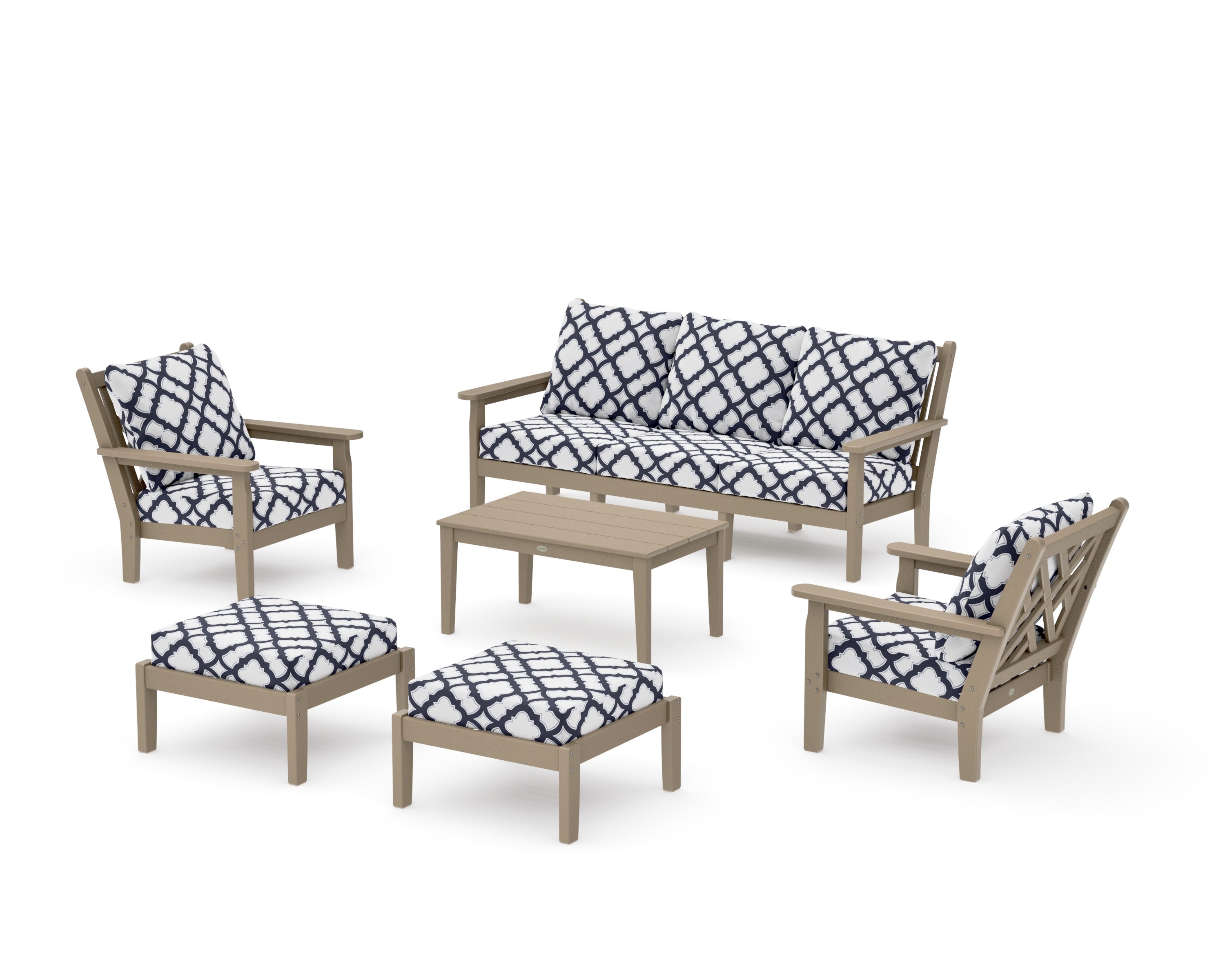 Chippendale 6-Piece Lounge Sofa Set in Vintage Sahara / Trellis Navy