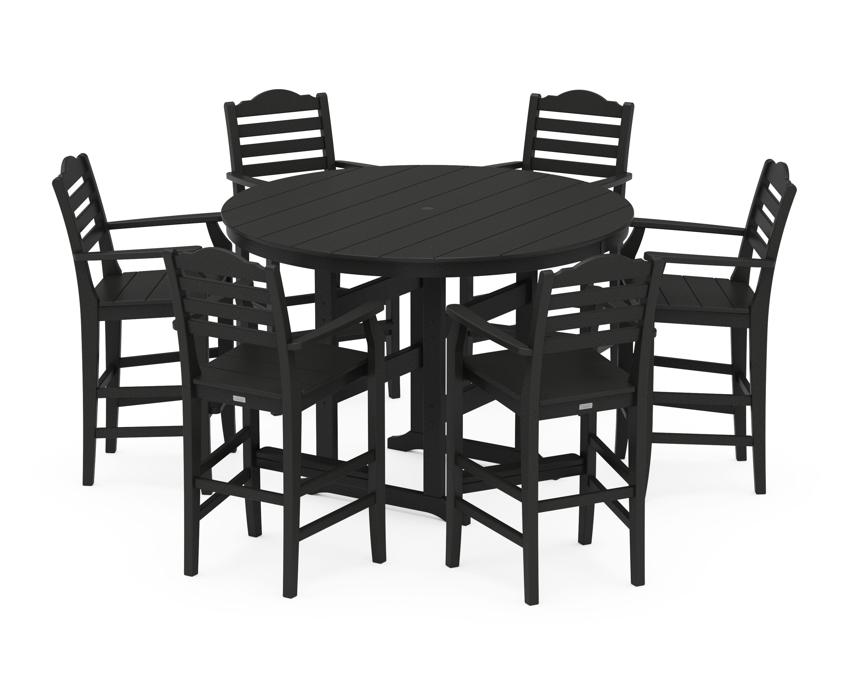 Savannah 7-Piece Arm Chair Round Farmhouse Bar Set in Black