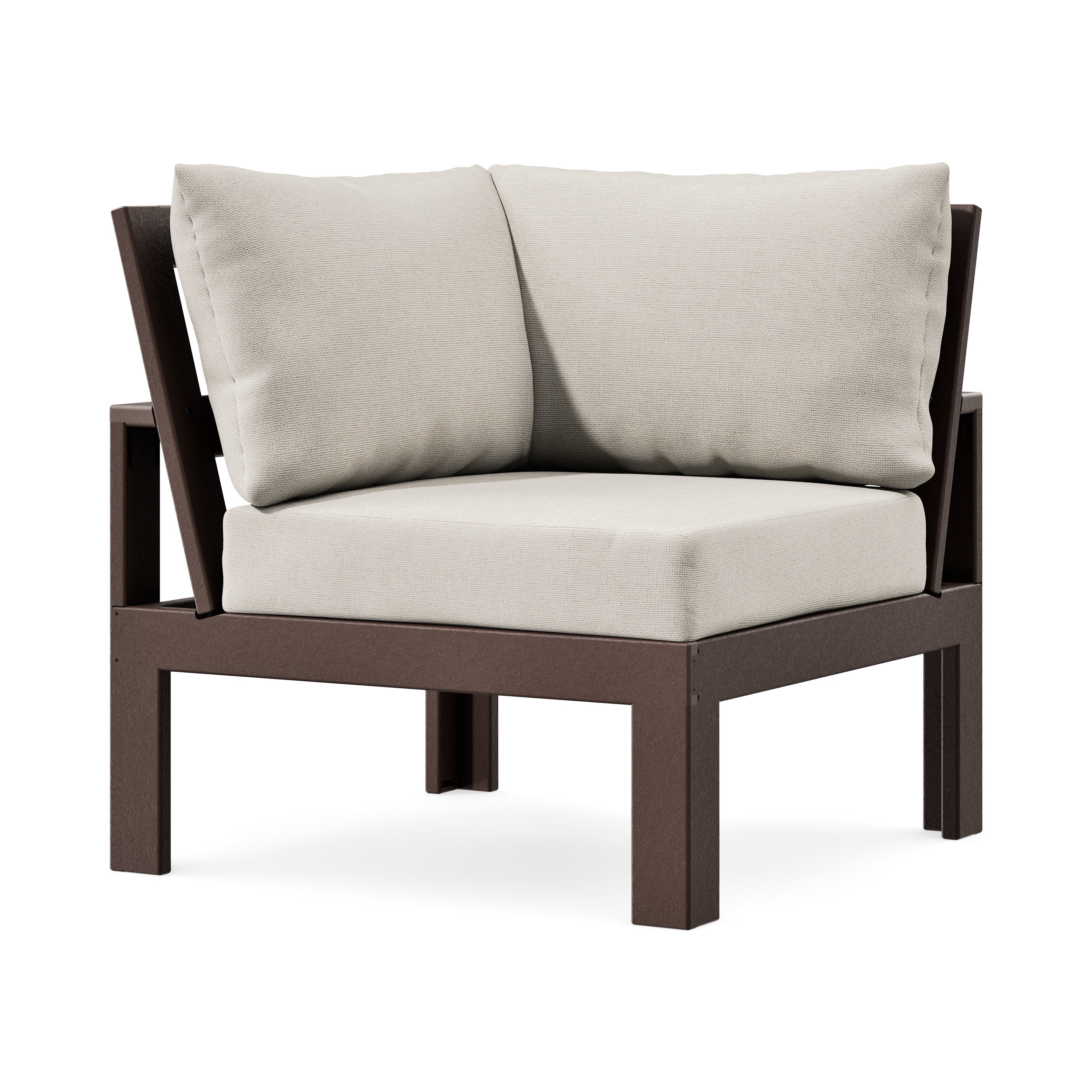 Modular Corner Chair in Mahogany / Dune Burlap