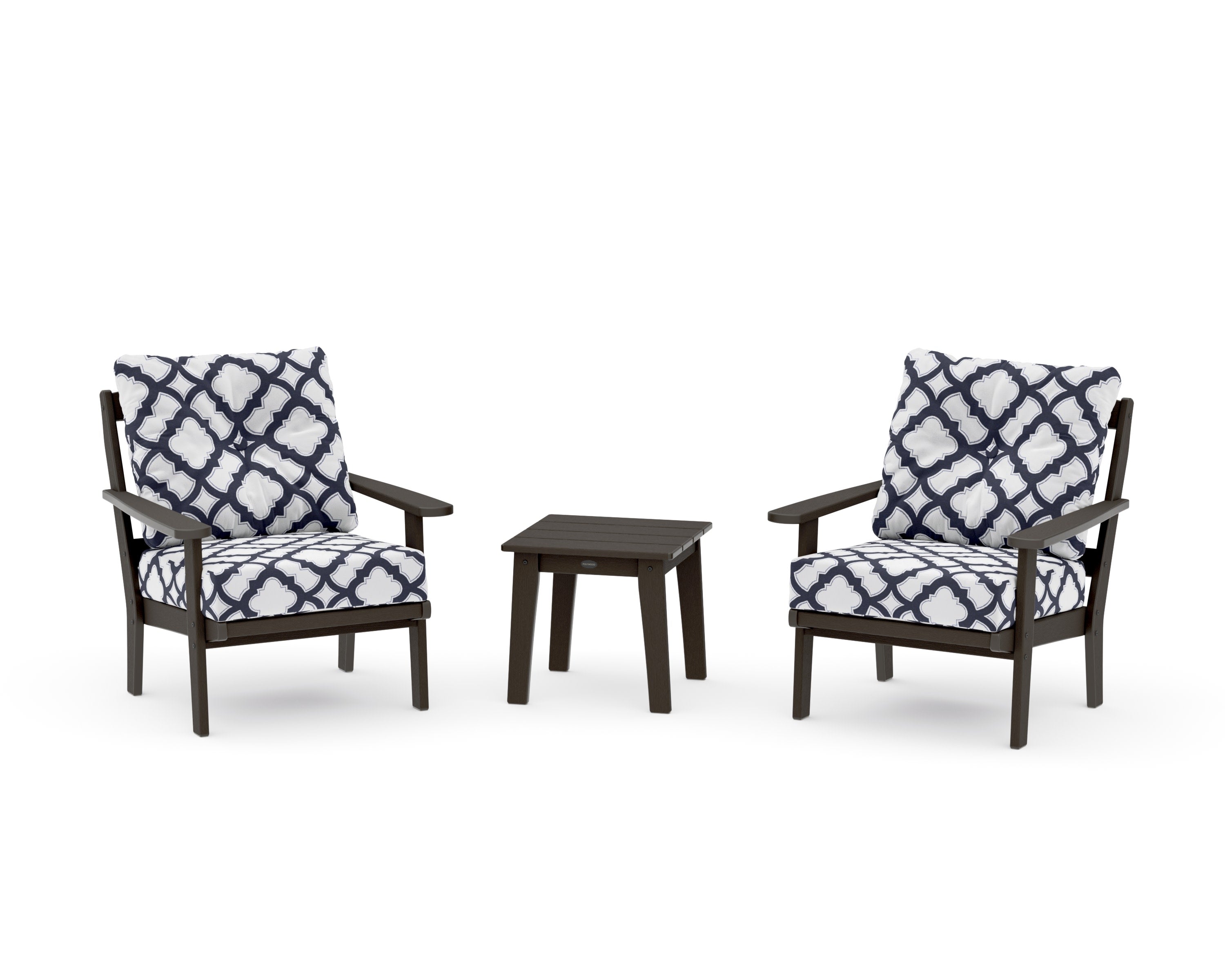 Mission 3-Piece Deep Seating Set in Vintage Coffee / Trellis Navy