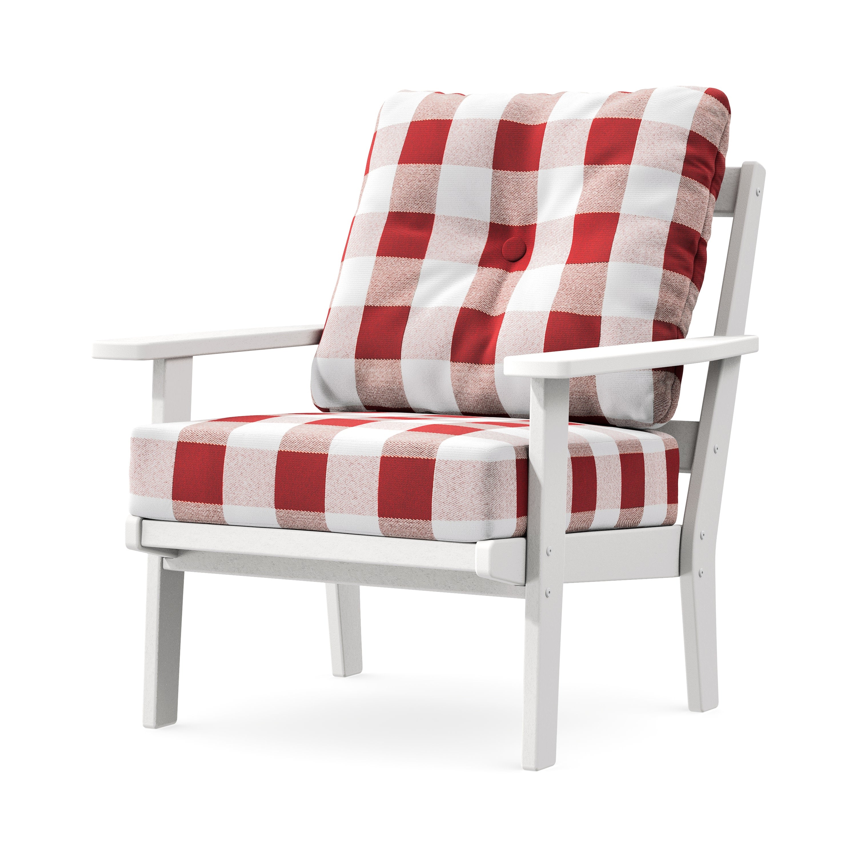 Prairie Deep Seating Chair in White / Buffalo Plaid Crimson