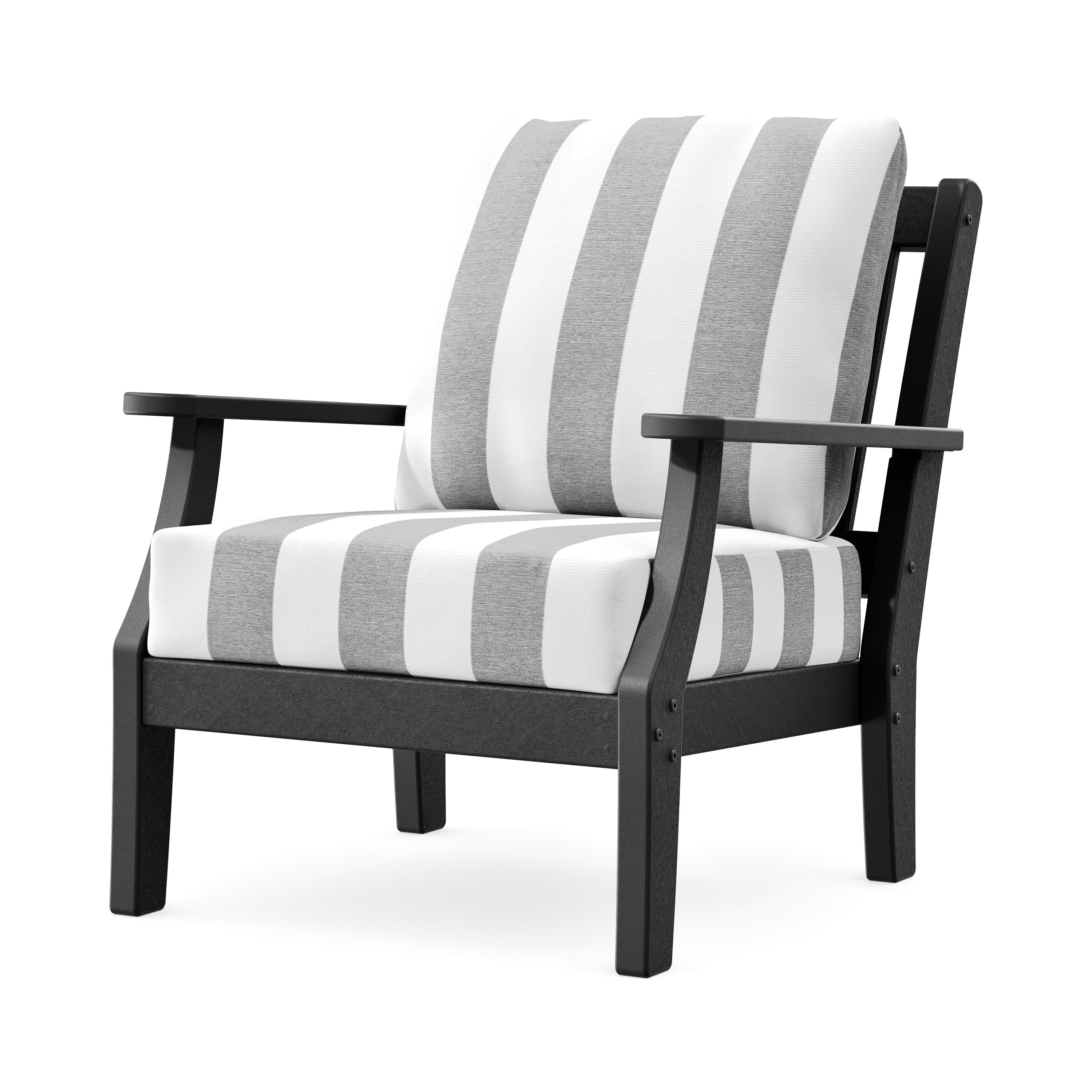 Chinoiserie Deep Seating Chair in Black / Cabana Stripe Grey Mist