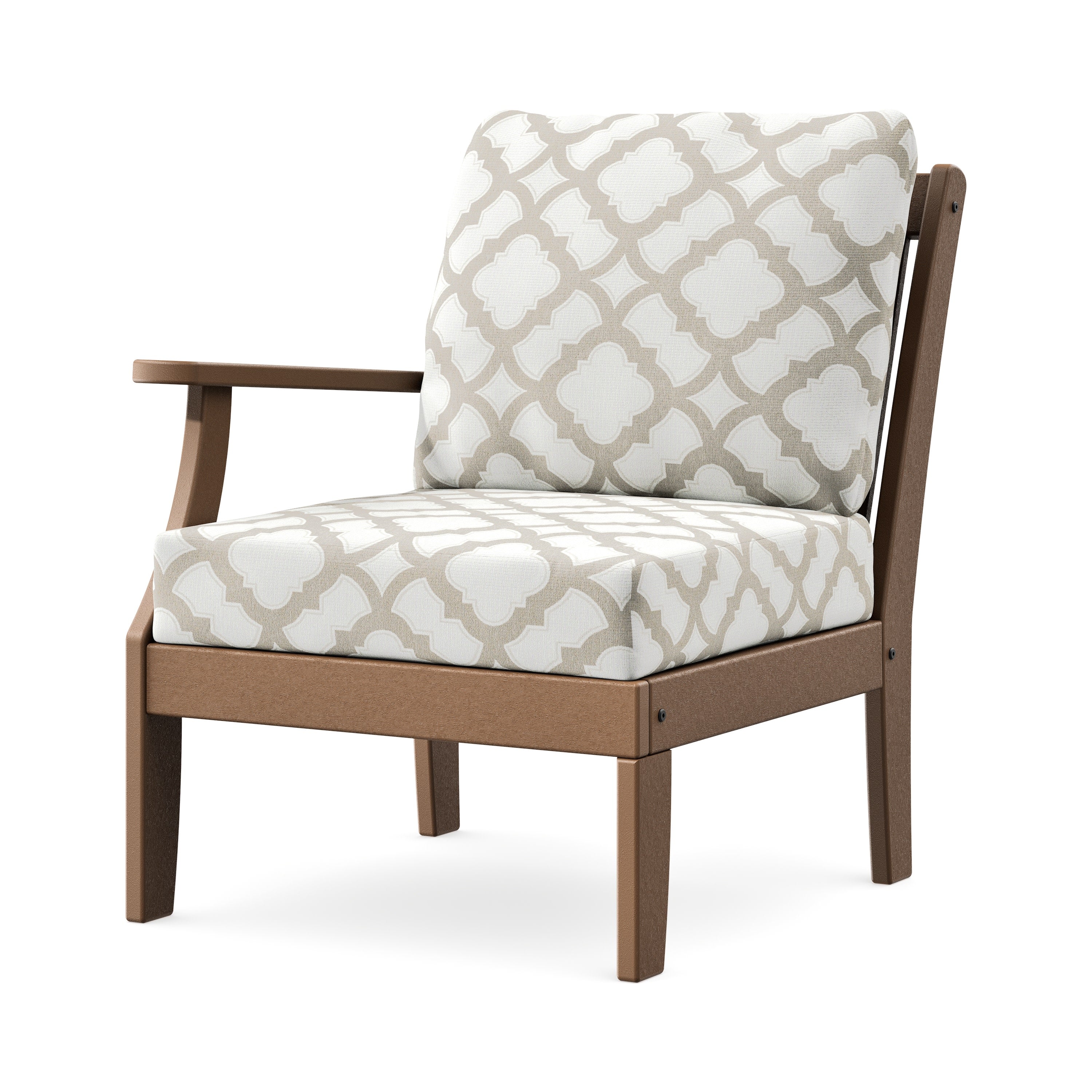 Braxton Modular Left Arm Chair in Teak / Trellis Dune Burlap