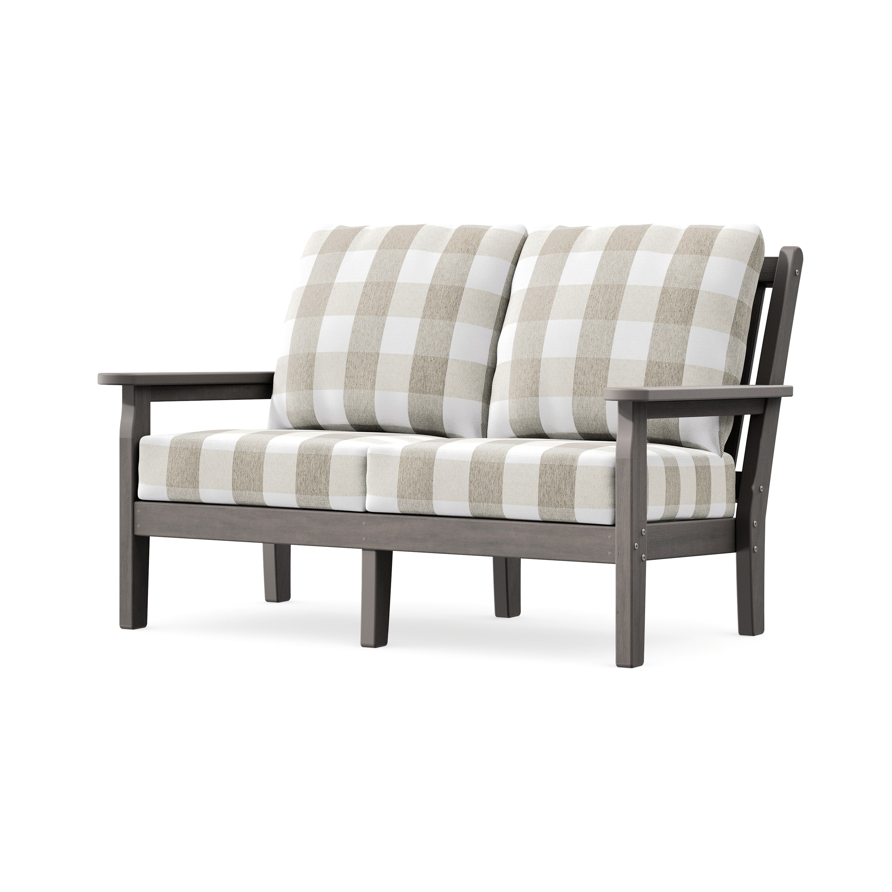 Chippendale Deep Seating Loveseat in Driftwood / Buffalo Plaid Dune Burlap