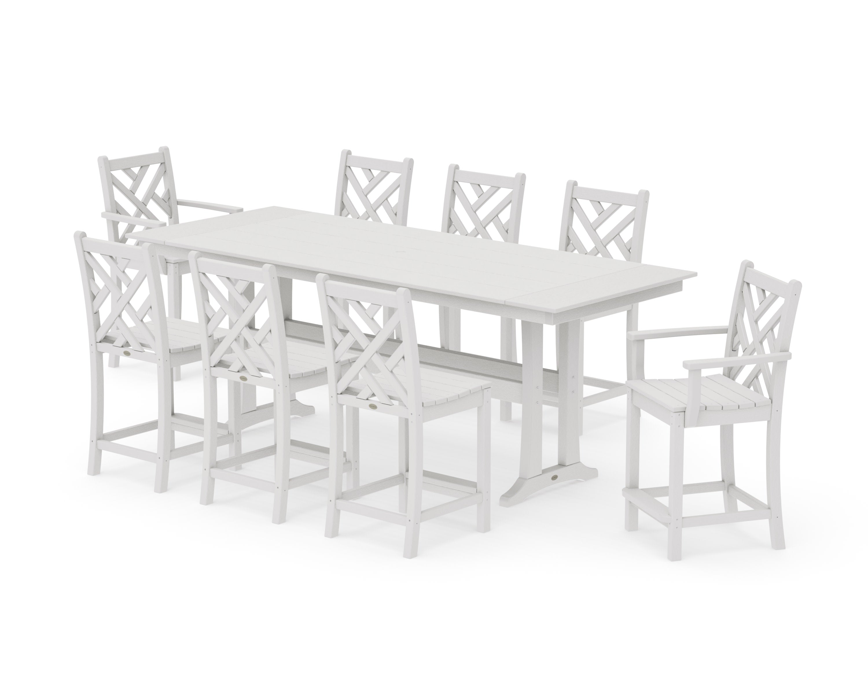 Chippendale 9-Piece Farmhouse Counter Set with Trestle Legs in Vintage White