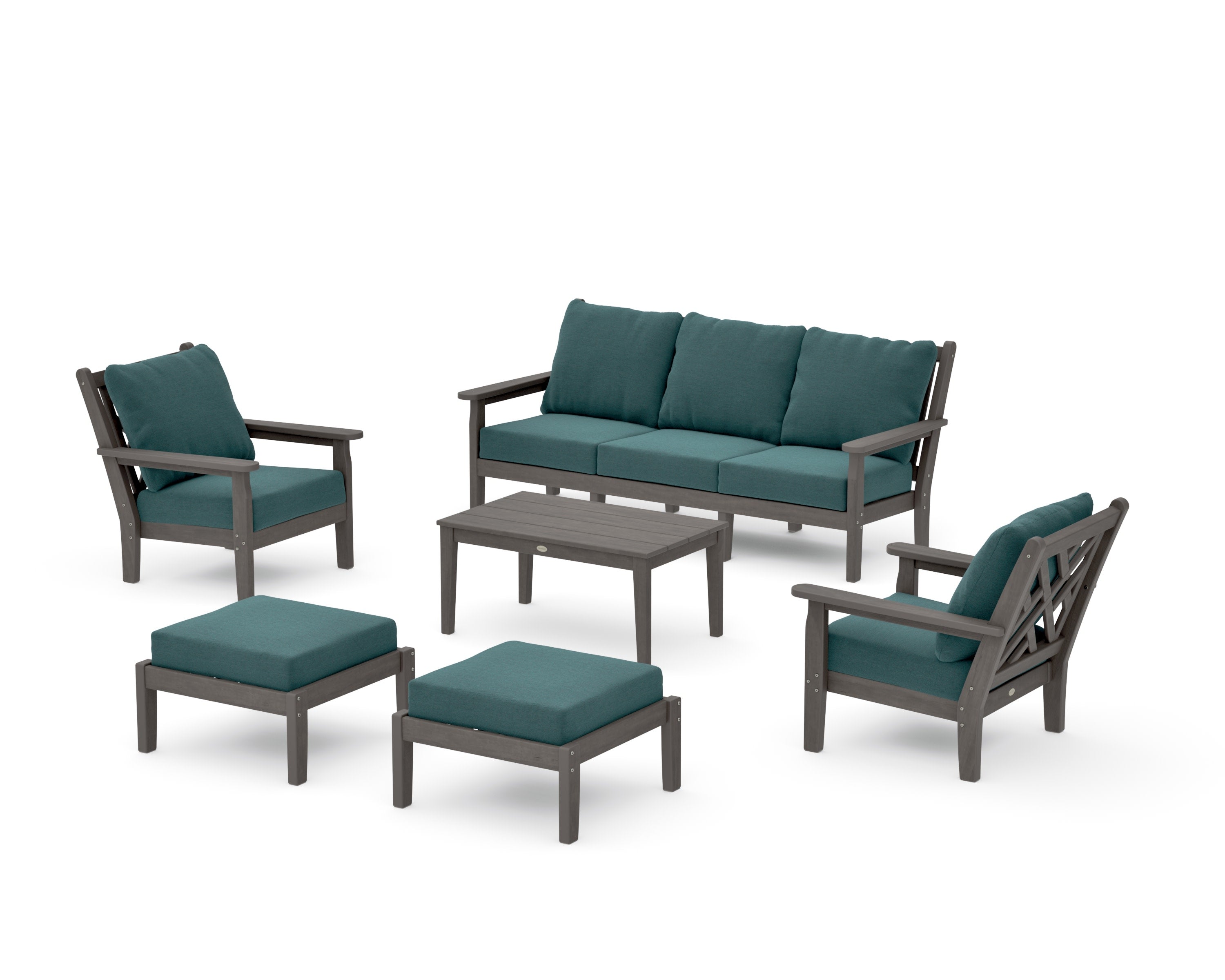 Chippendale 6-Piece Lounge Sofa Set in Driftwood / Ocean Teal
