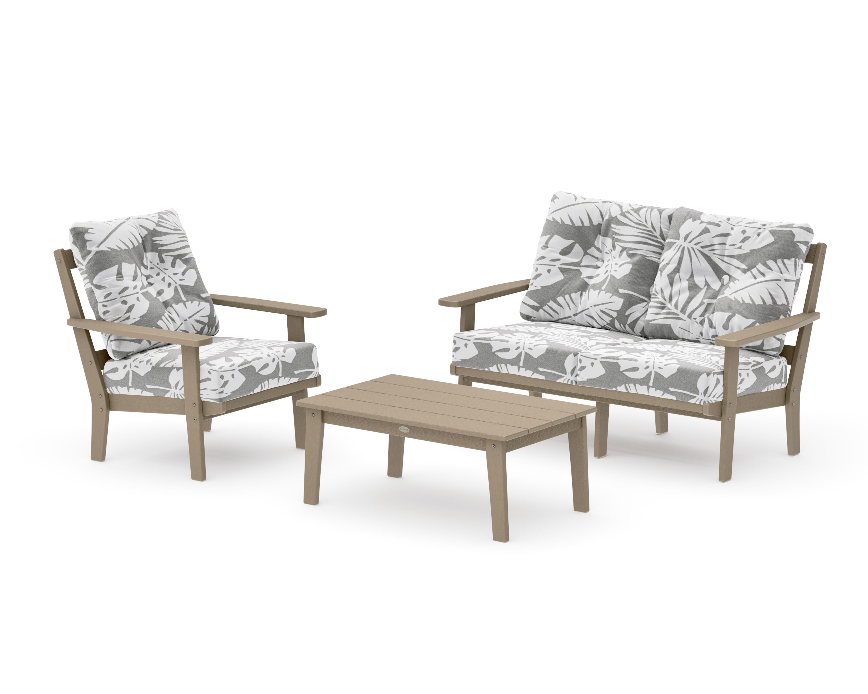 Oxford 3-Piece Deep Seating Set with Loveseat in Vintage Sahara / Leaf Grey Mist
