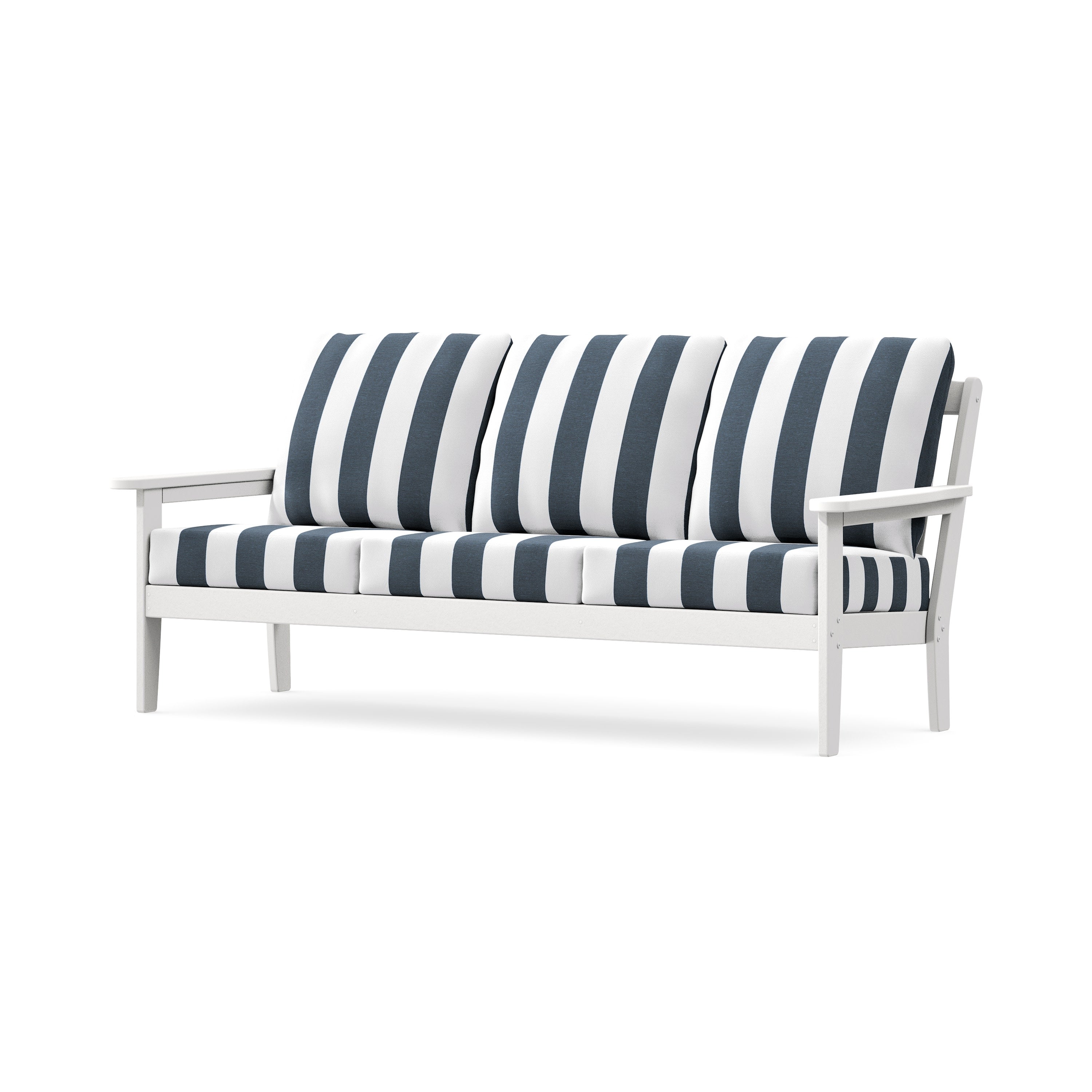 Cottage Deep Seating Sofa in White / Cabana Stripe Marine Indigo