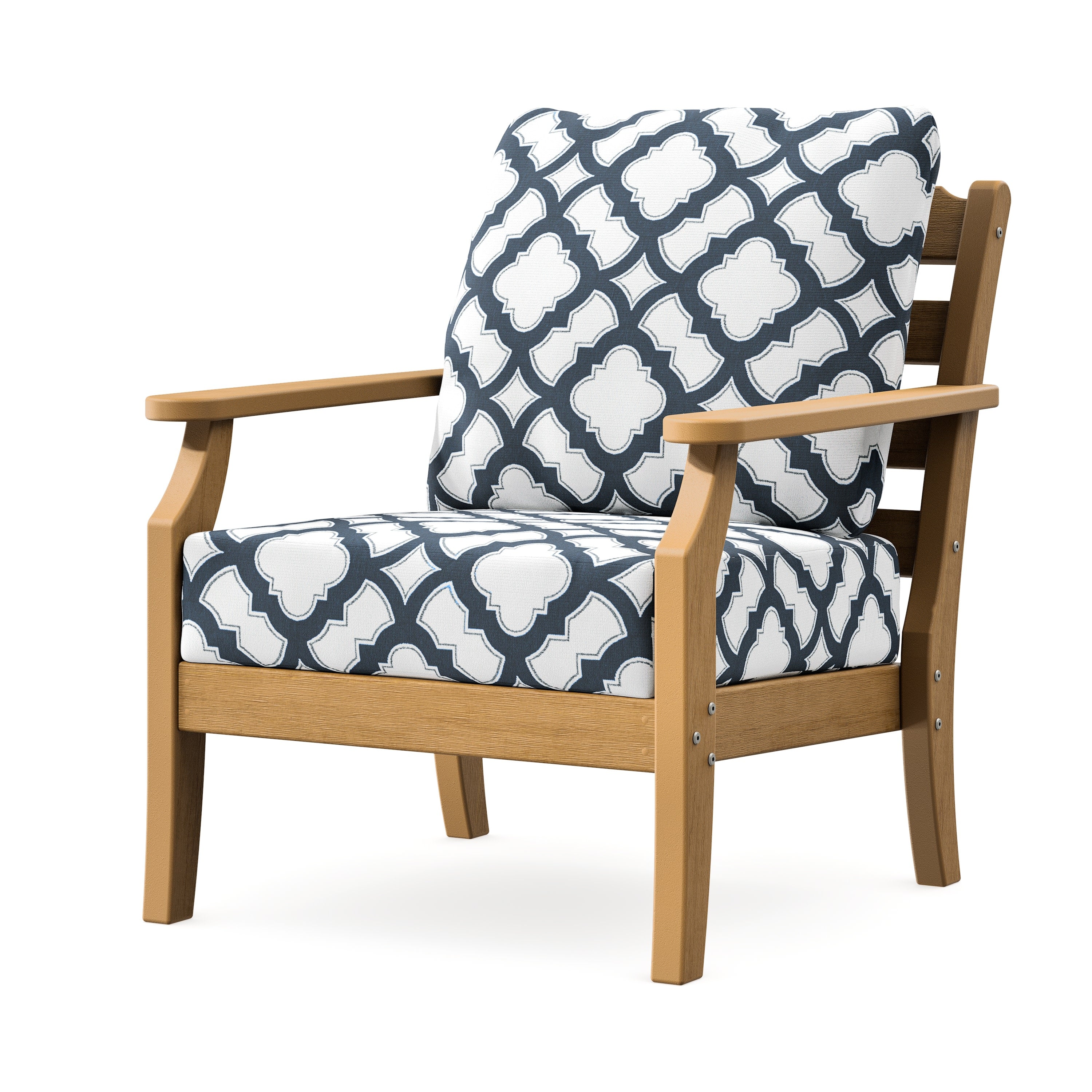 Savannah Deep Seating Chair in Natural / Trellis Marine Indigo