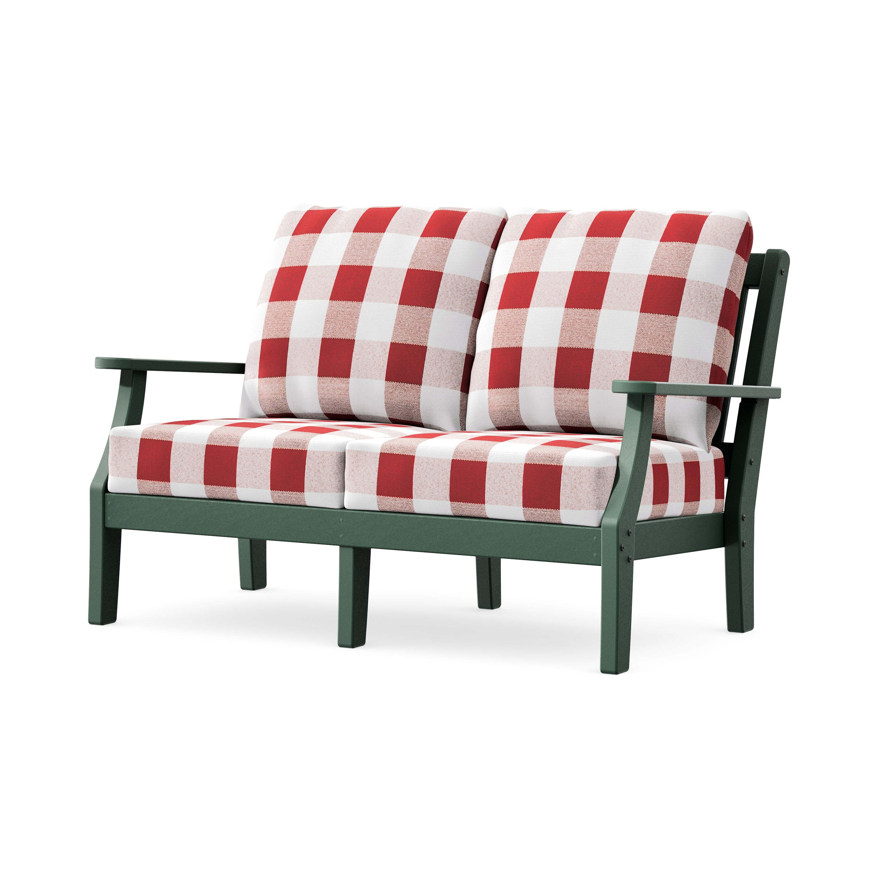 Chinoiserie Deep Seating Loveseat in Green / Buffalo Plaid Crimson