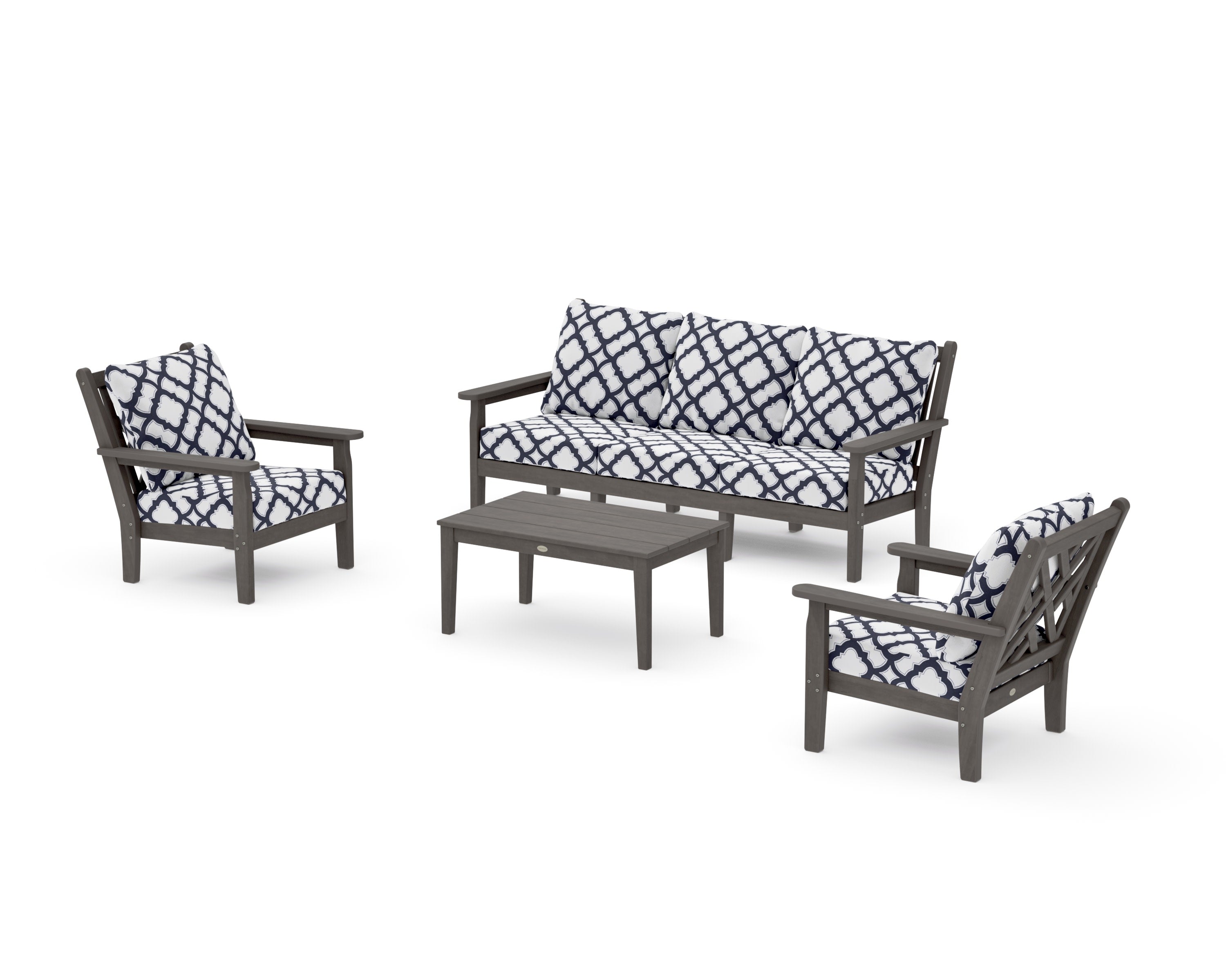 Chippendale 4-Piece Deep Seating Set with Sofa in Driftwood / Trellis Navy