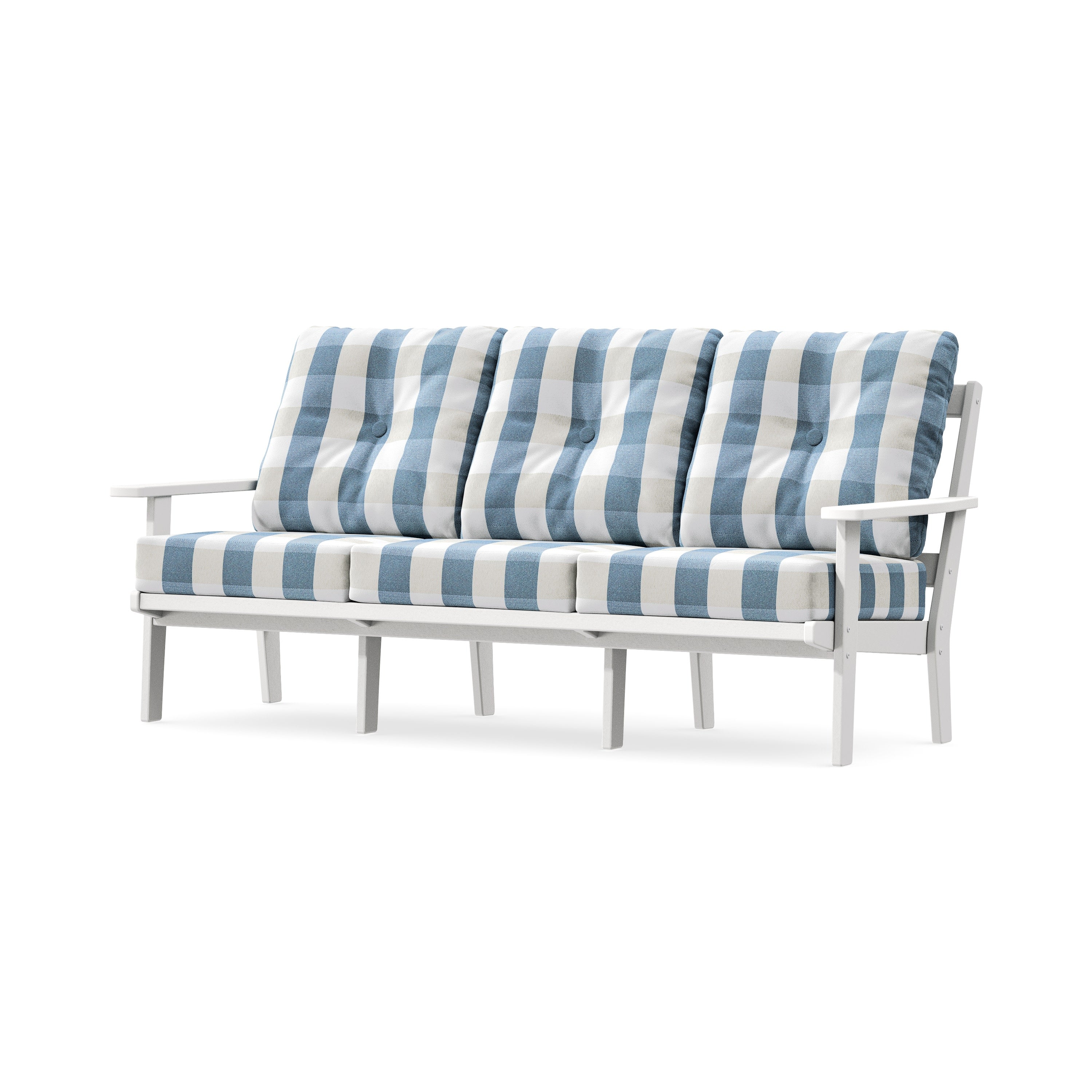 PrairieDeep Seating Sofa in White / Buffalo Plaid Sky Blue