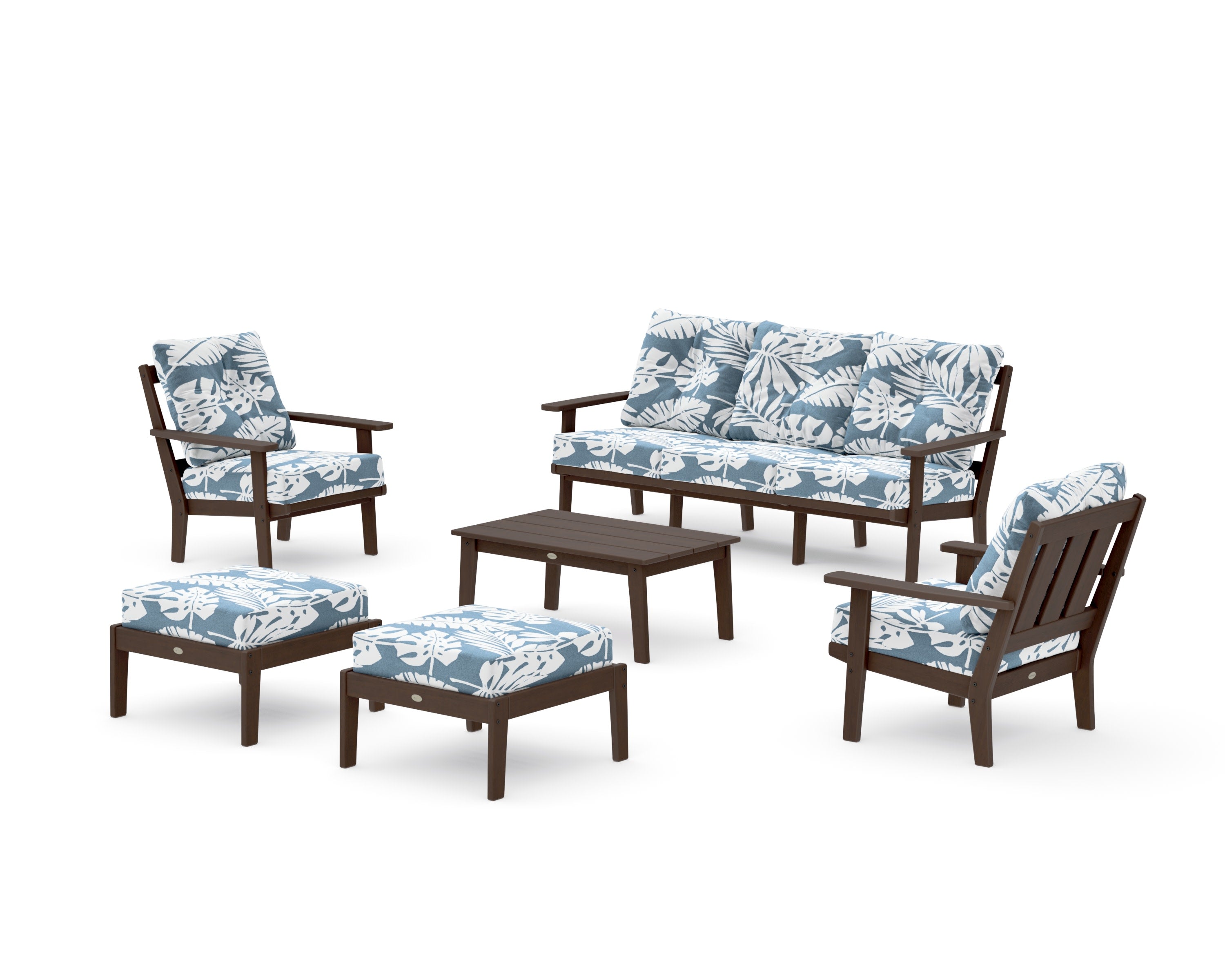 Oxford 6-Piece Lounge Sofa Set in Kona / Leaf Sky Blue