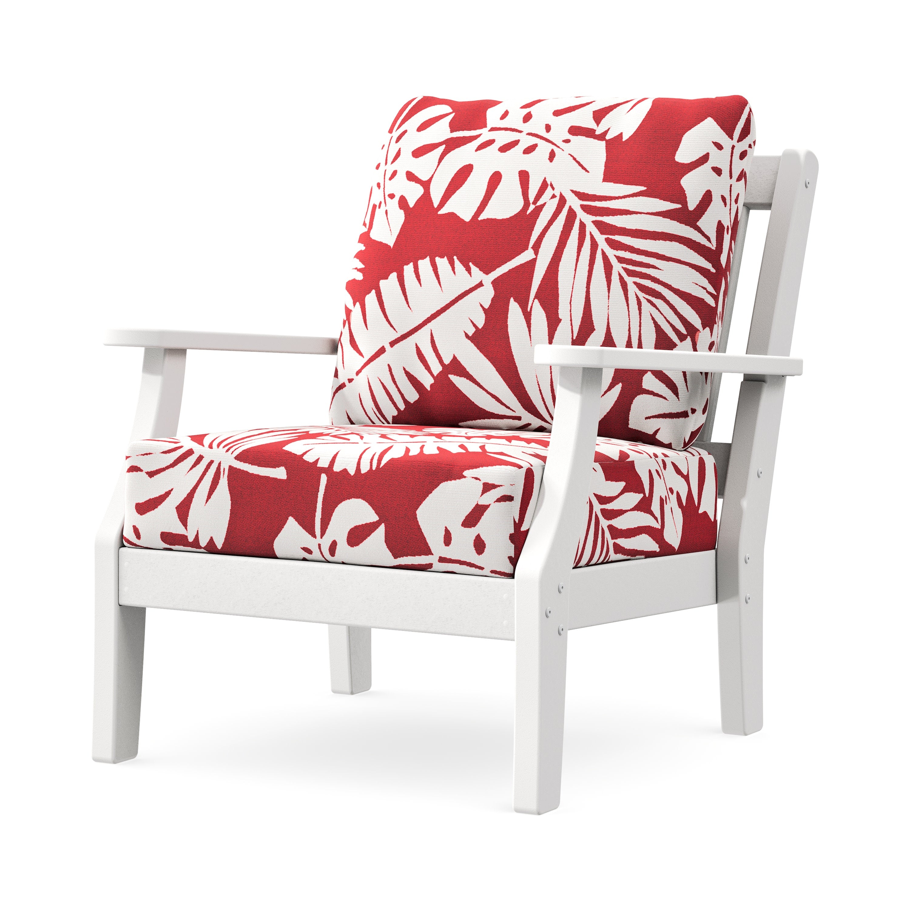 Chinoiserie Deep Seating Chair in White / Leaf Crimson