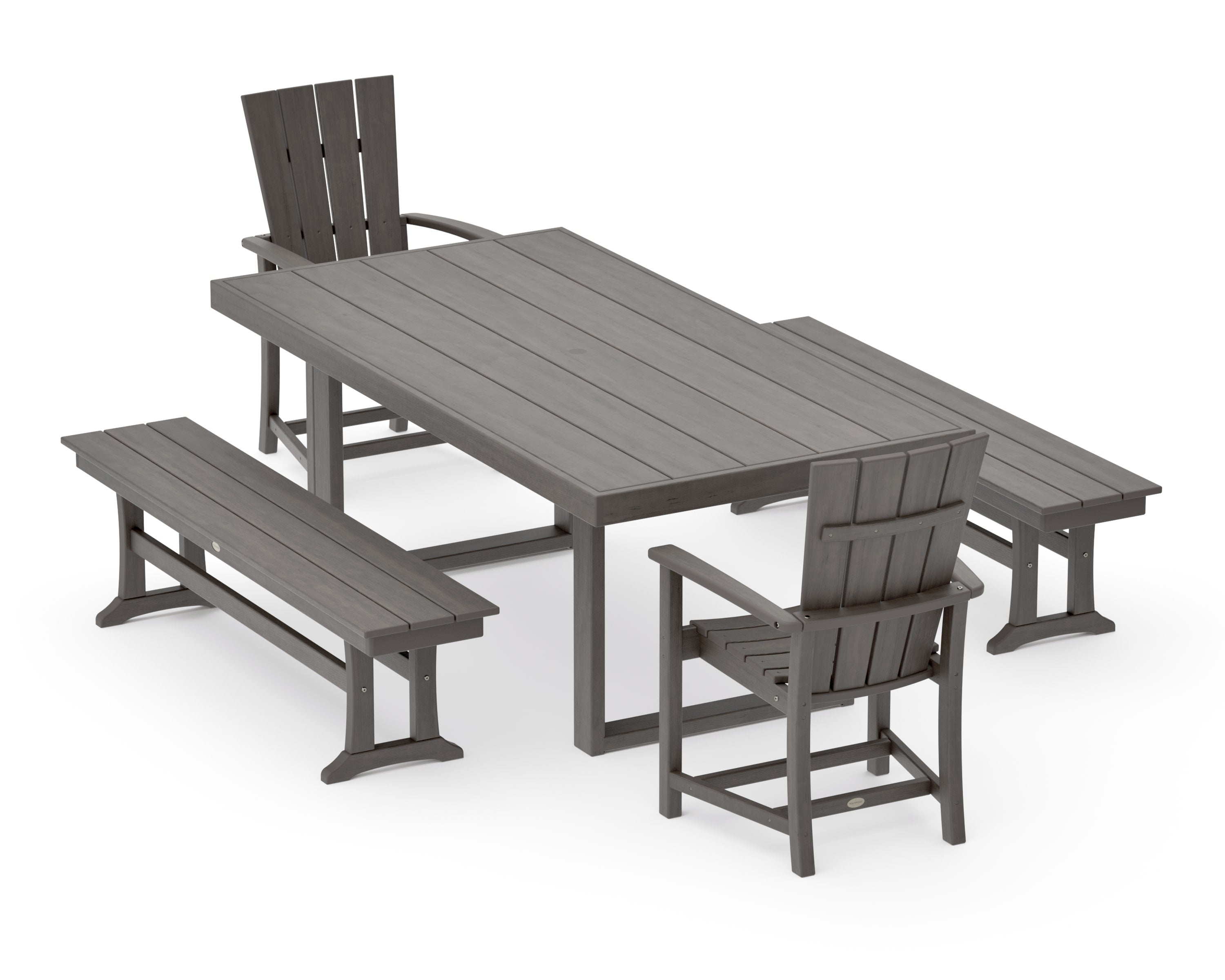 Quattro 5-Piece Dining Set with Benches in Driftwood