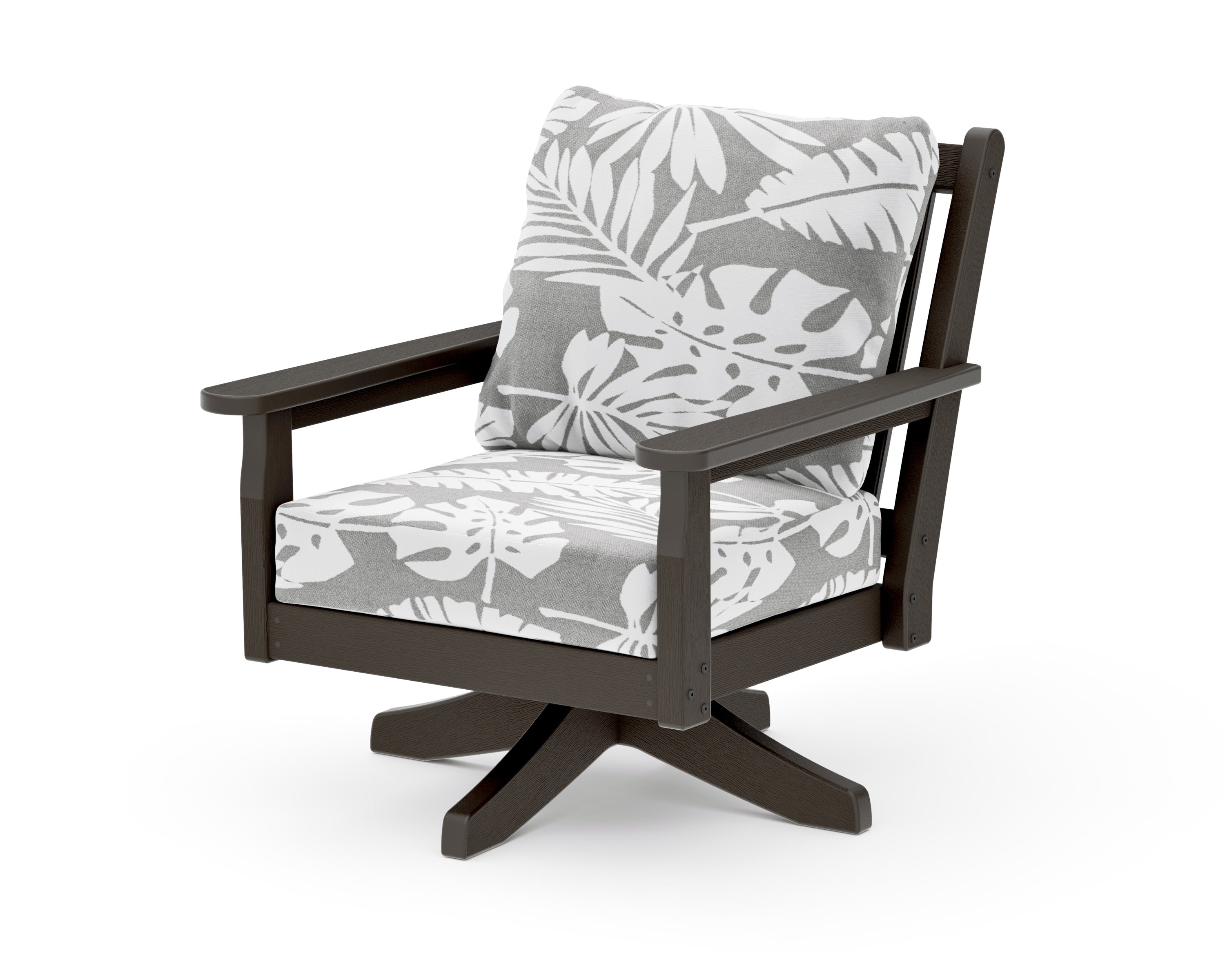 Chippendale Deep Seating Swivel Chair in Vintage Coffee / Leaf Grey Mist