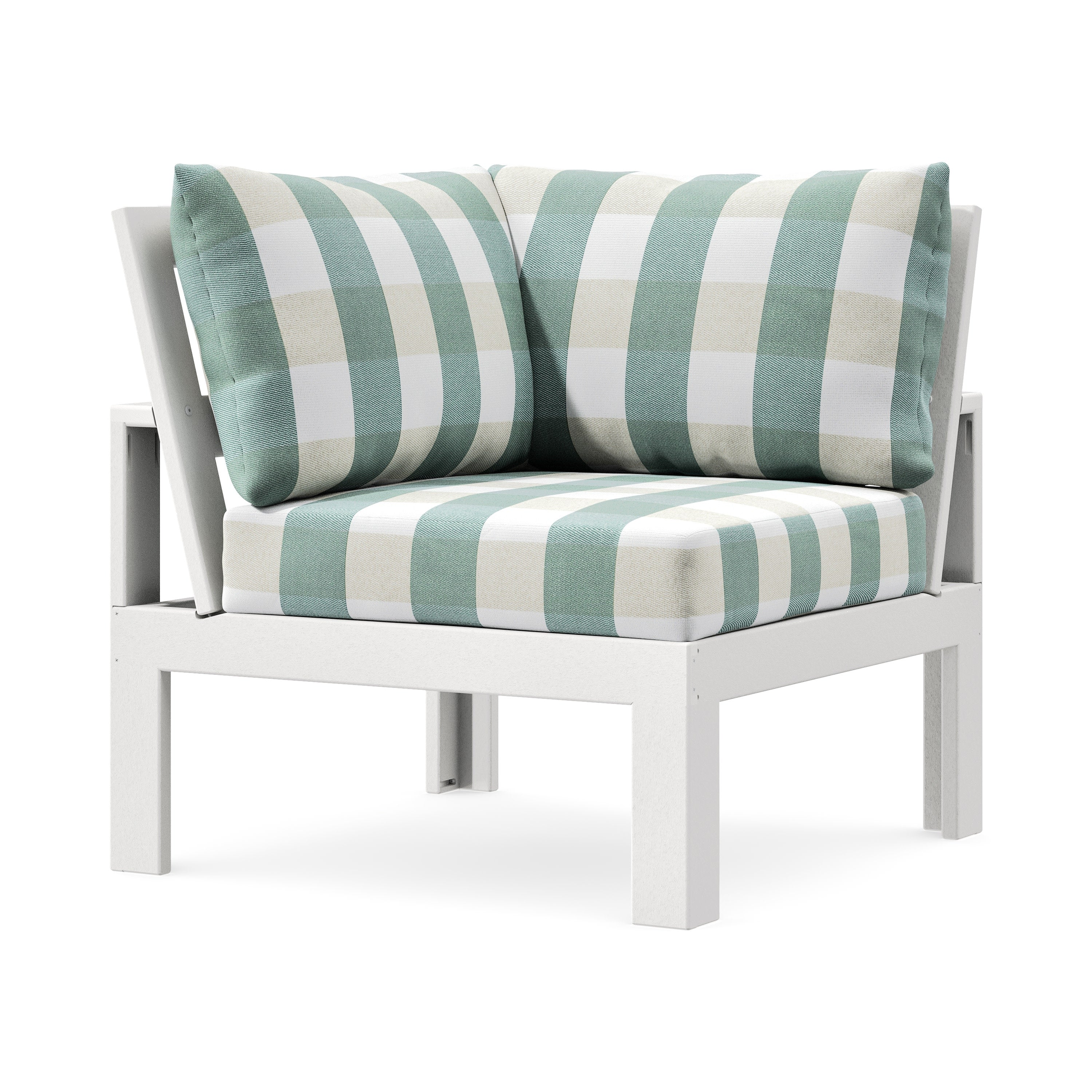 Modular Corner Chair in White / Buffalo Plaid Glacier Spa