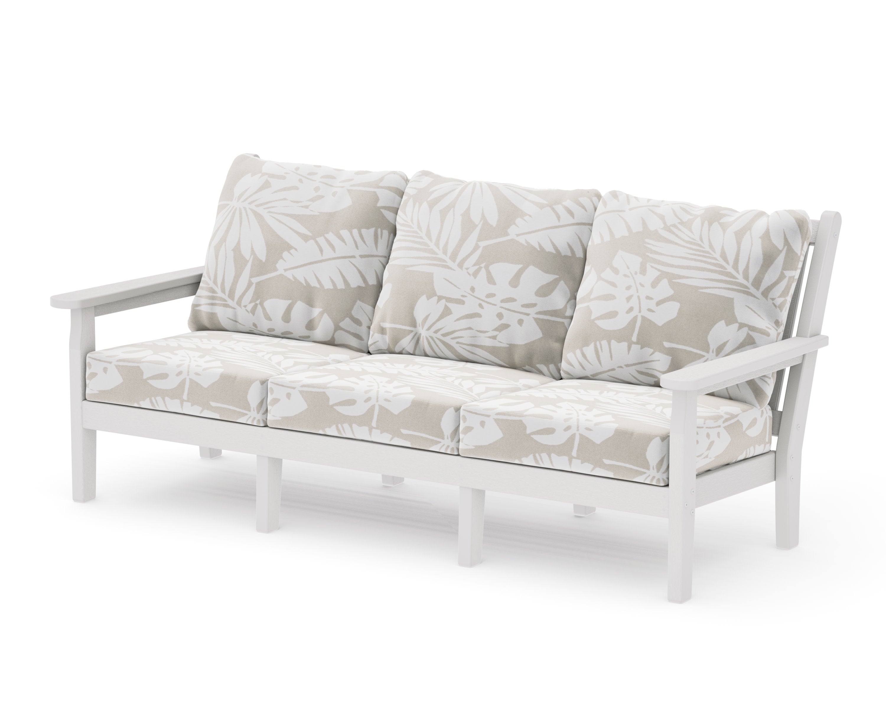 Chippendale Deep Seating Sofa in Vintage White / Leaf Dune Burlap