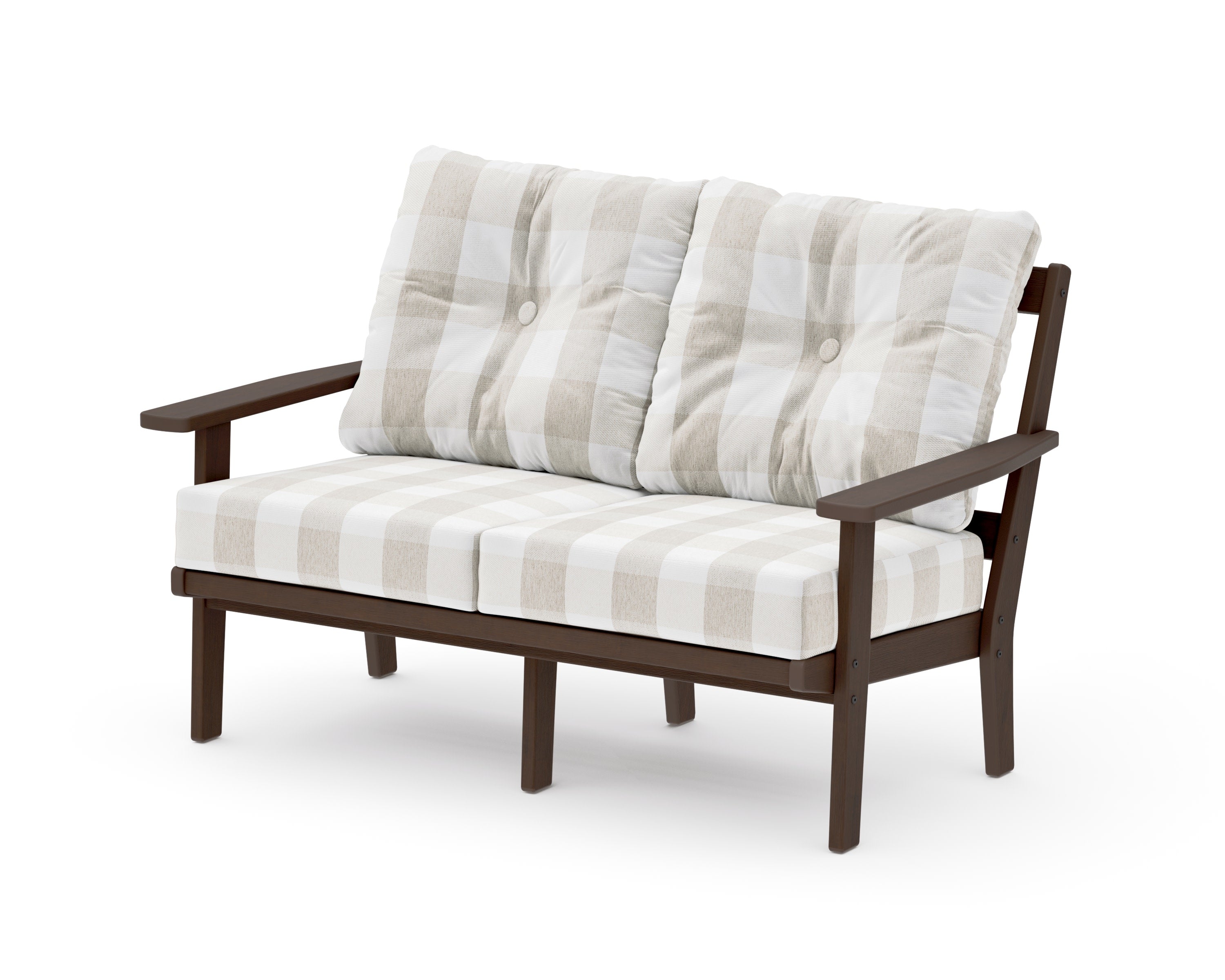 Prairie Deep SeatingLoveseat in Kona / Buffalo Plaid Dune Burlap