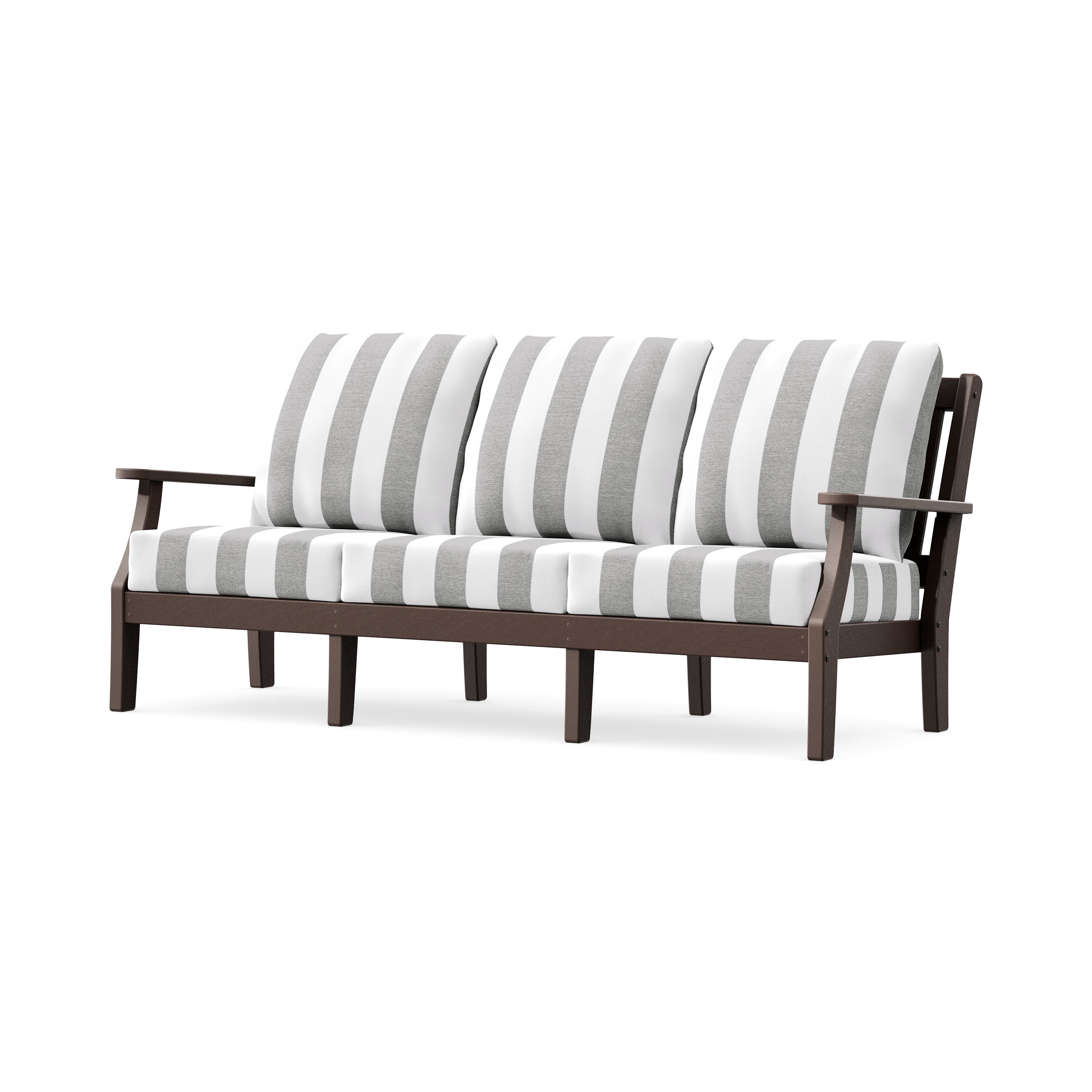 Chinoiserie Deep Seating Sofa in Mahogany / Cabana Stripe Grey Mist