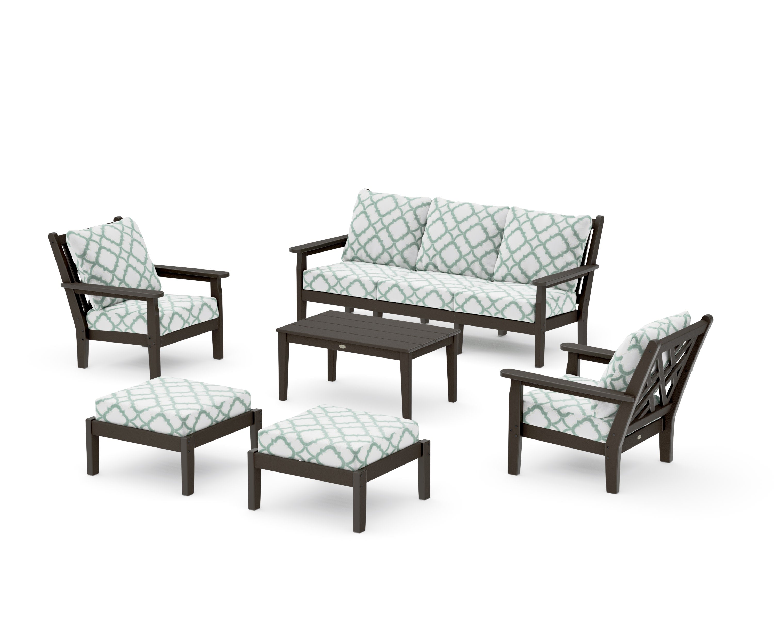 Chippendale 6-Piece Lounge Sofa Set in Vintage Coffee / Trellis Glacier Spa