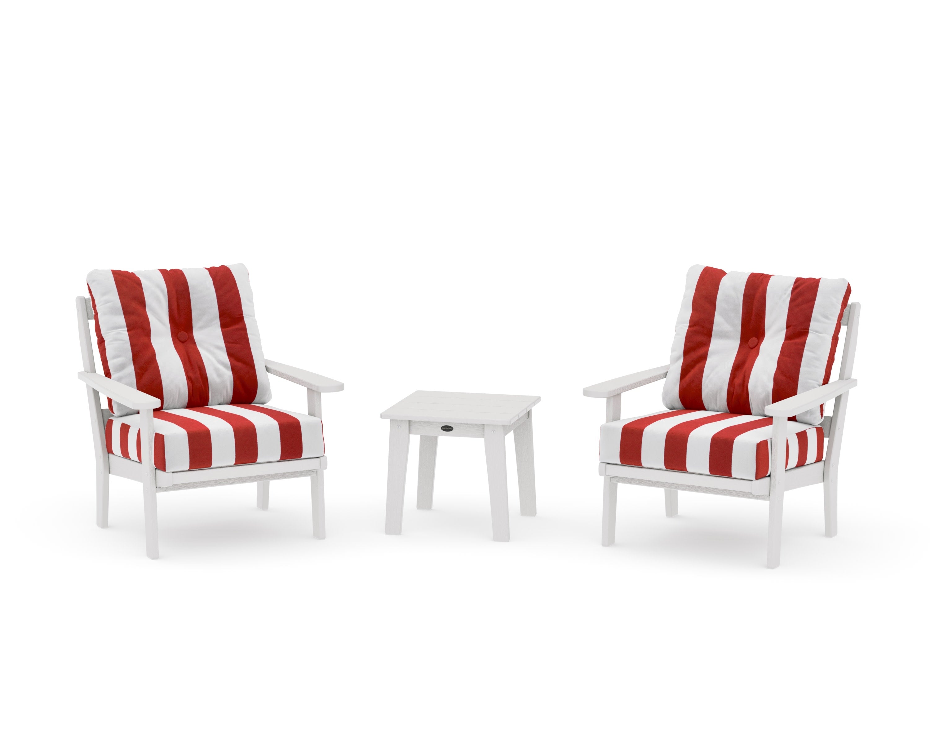 Mission 3-Piece Deep Seating Set in Vintage White / Cabana Stripe Crimson