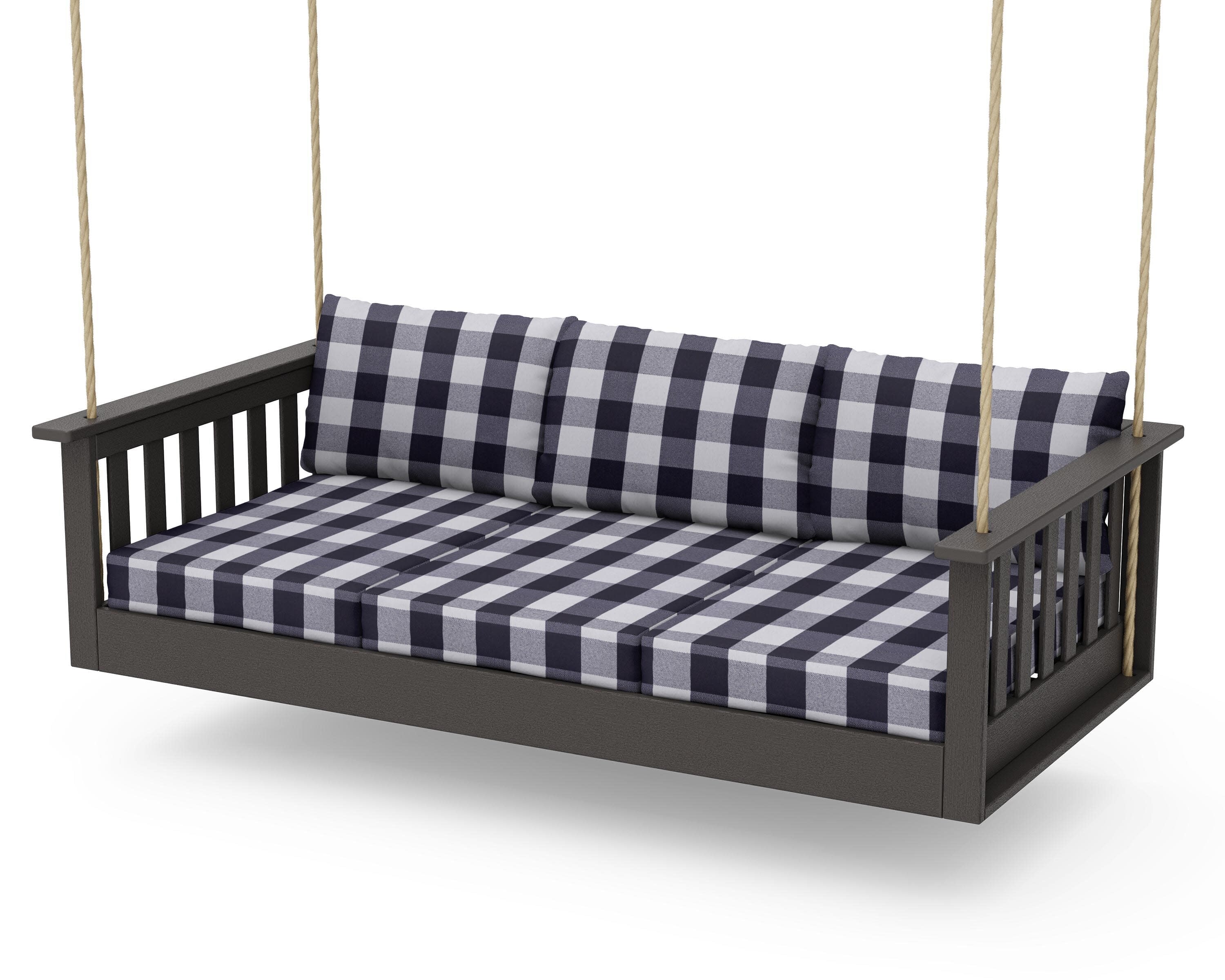 Vineyard Daybed Swing in Vintage Coffee / Buffalo Plaid Navy