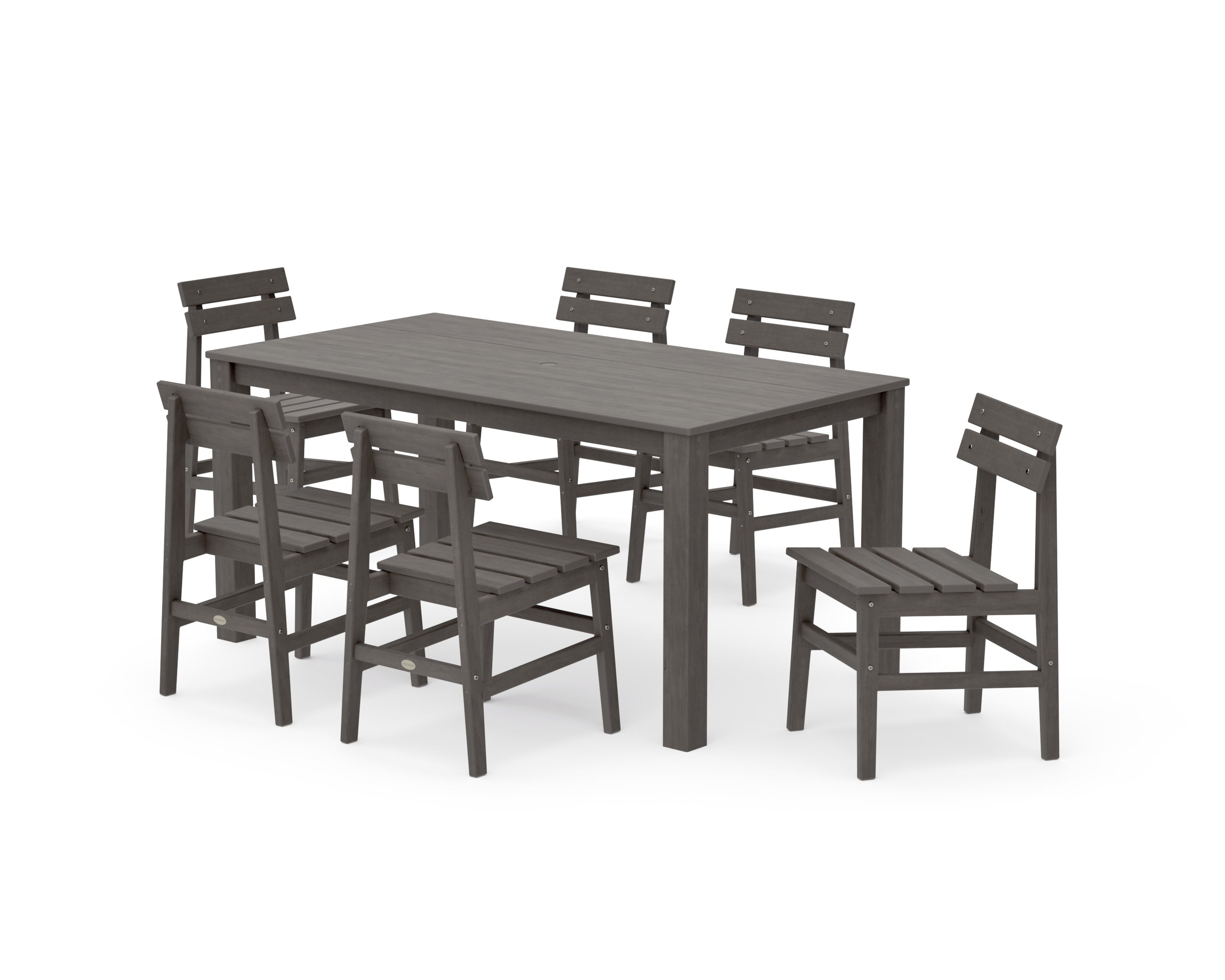 Modern Studio Plaza Chair 7-Piece Parsons Table Dining Set in Driftwood