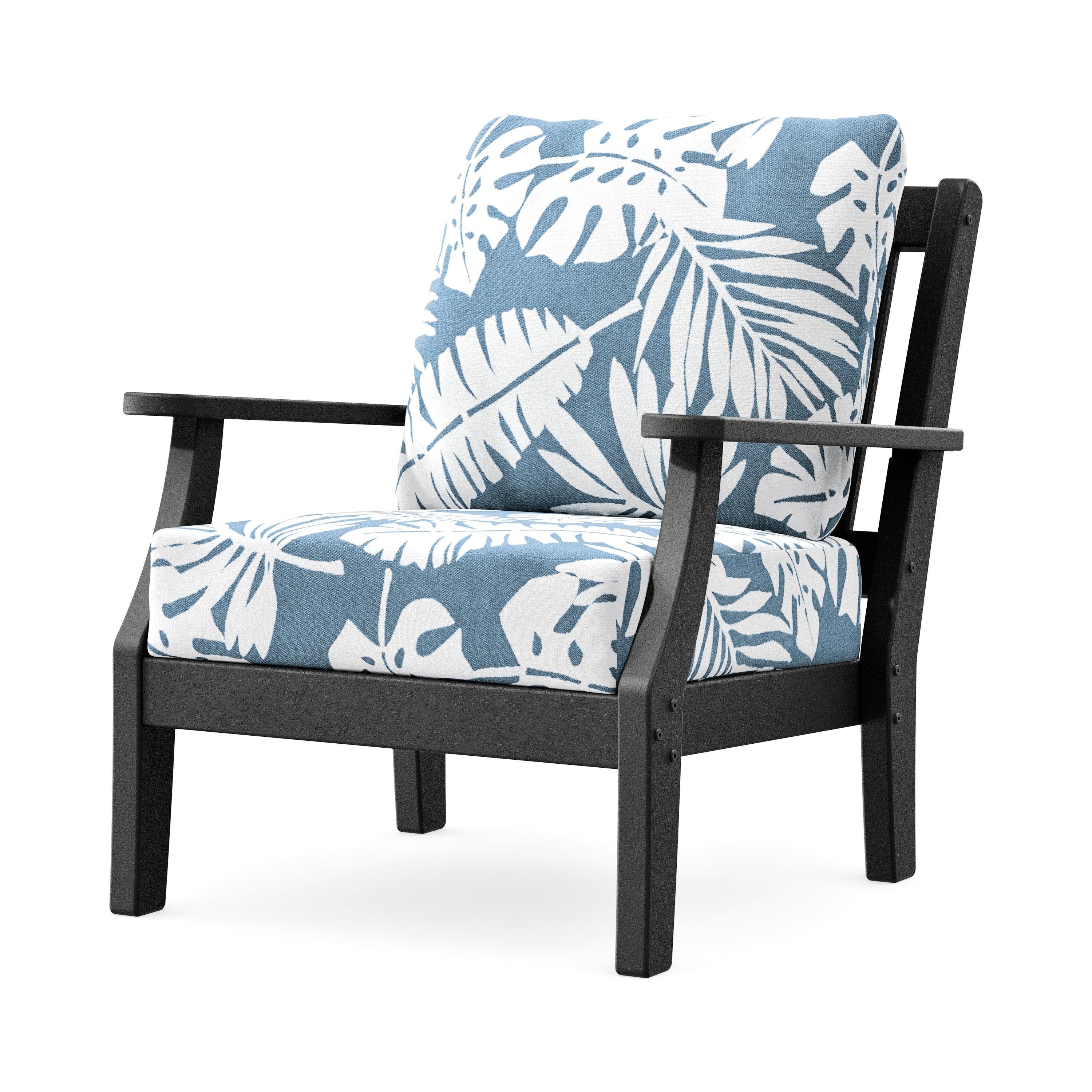 Chinoiserie Deep Seating Chair in Black / Leaf Sky Blue
