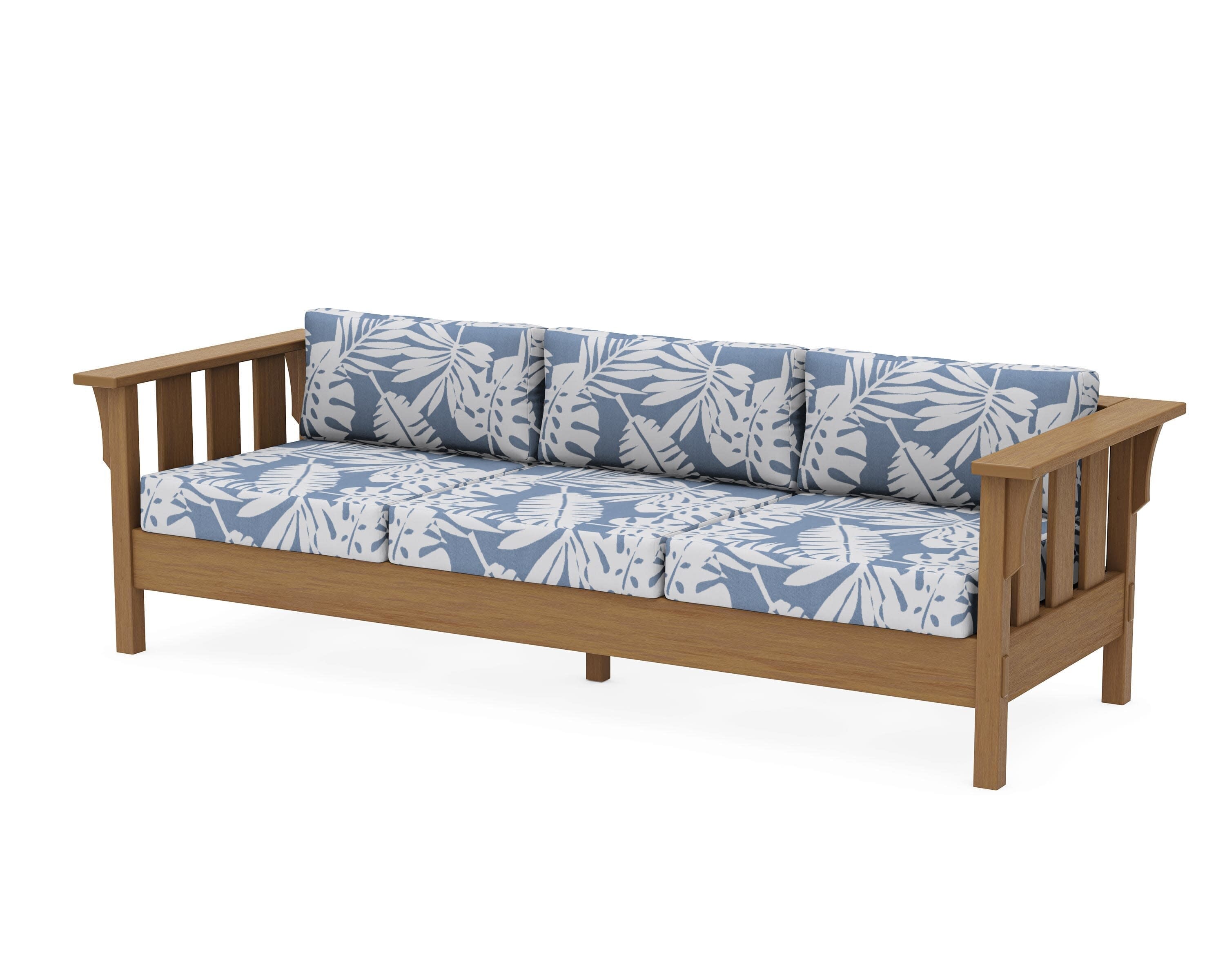Acadia Deep Seating Sofa in Natural / Leaf Sky Blue