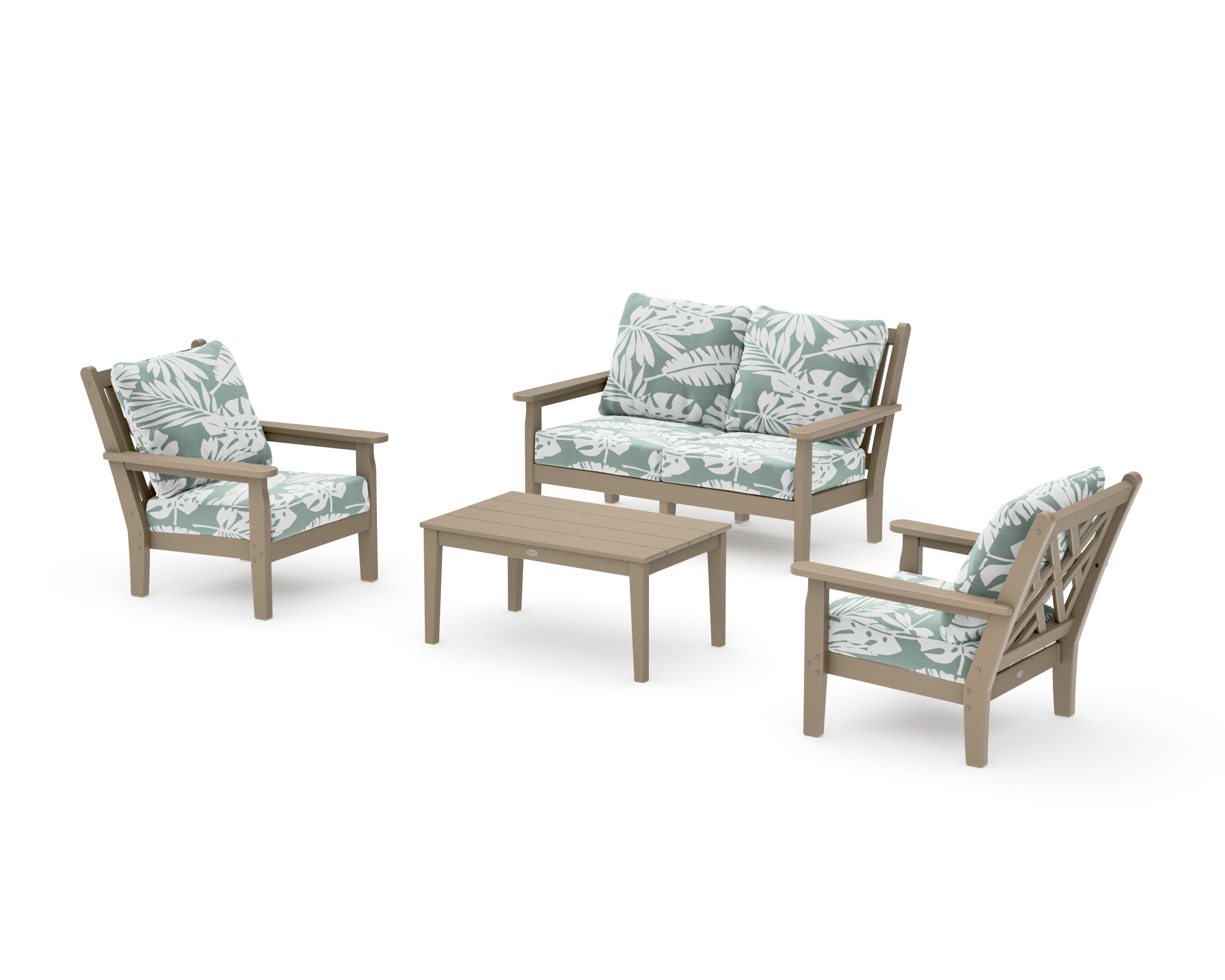 Chippendale 4-Piece Deep Seating Set with Loveseat in Vintage Sahara / Leaf Glacier Spa
