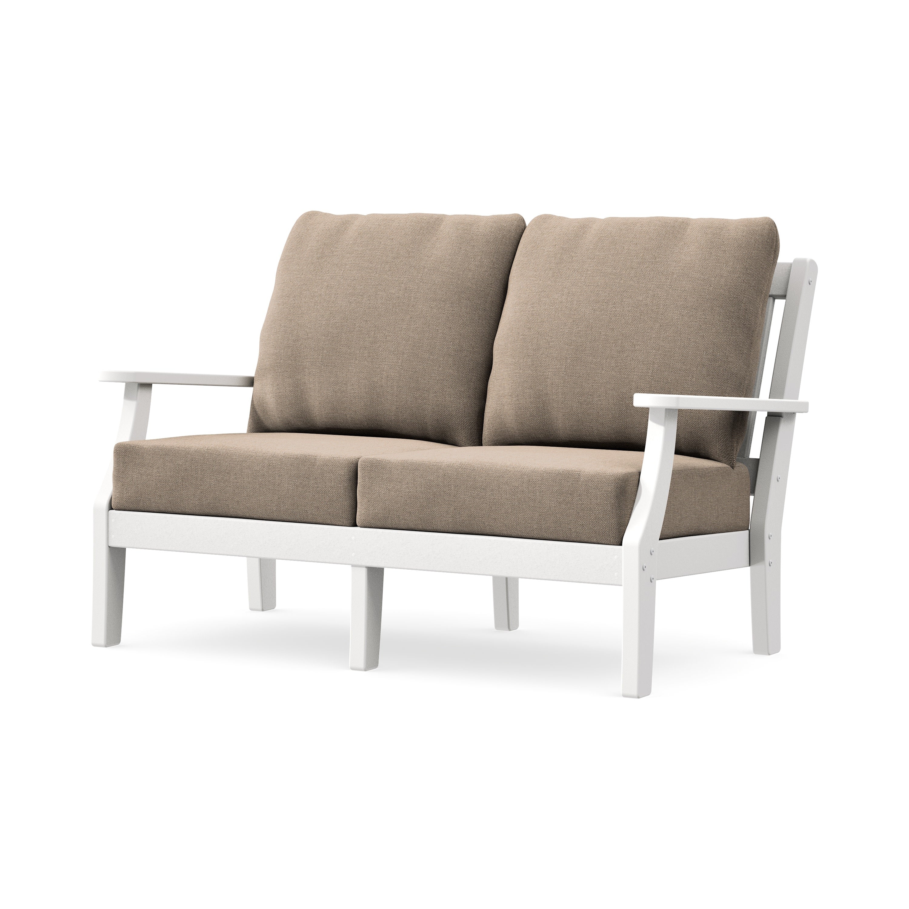 Chinoiserie Deep Seating Loveseat in White / Spiced Burlap