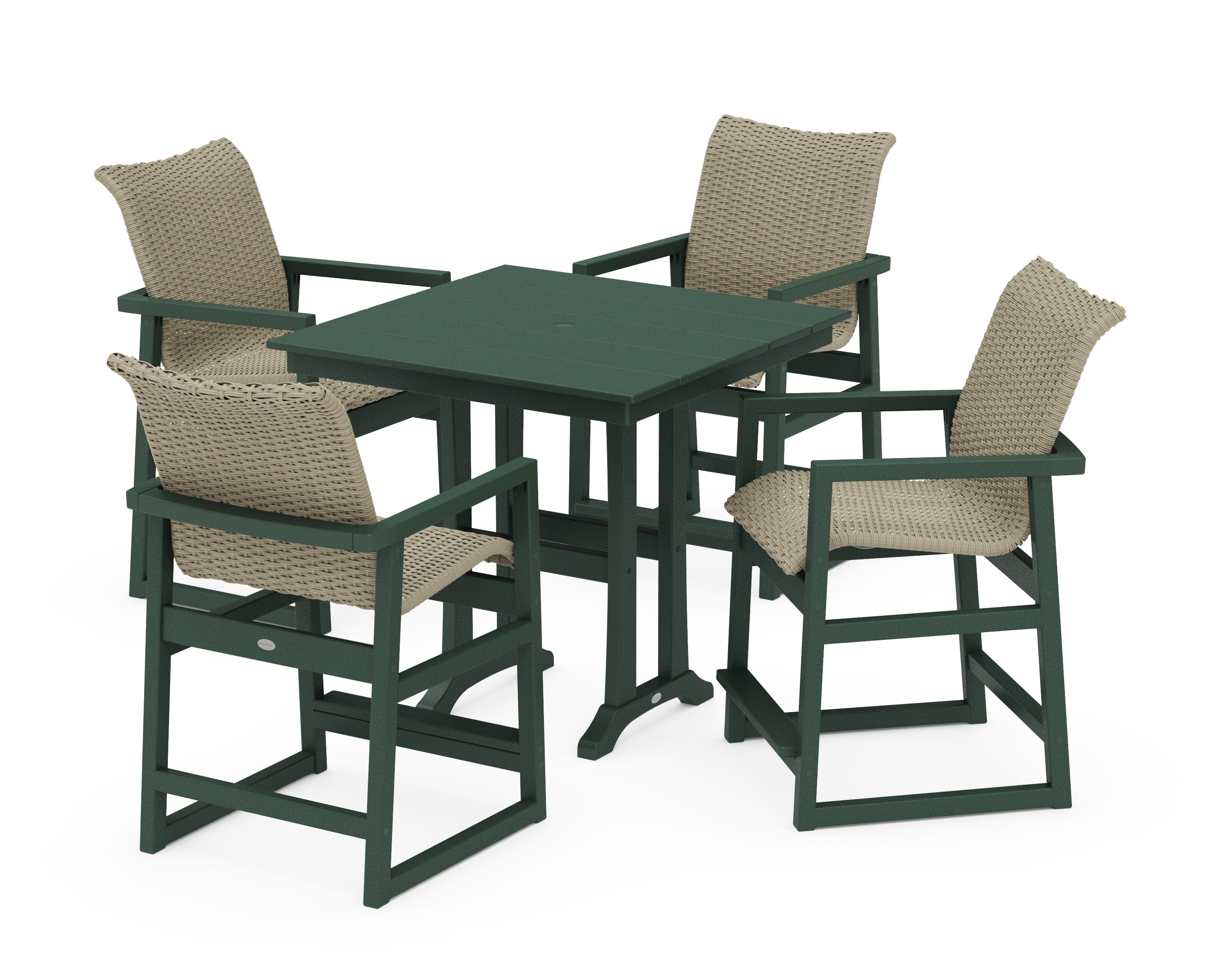EDGE Woven 5-Piece Farmhouse Counter Set with Trestle Legs in Green / Dune Grass