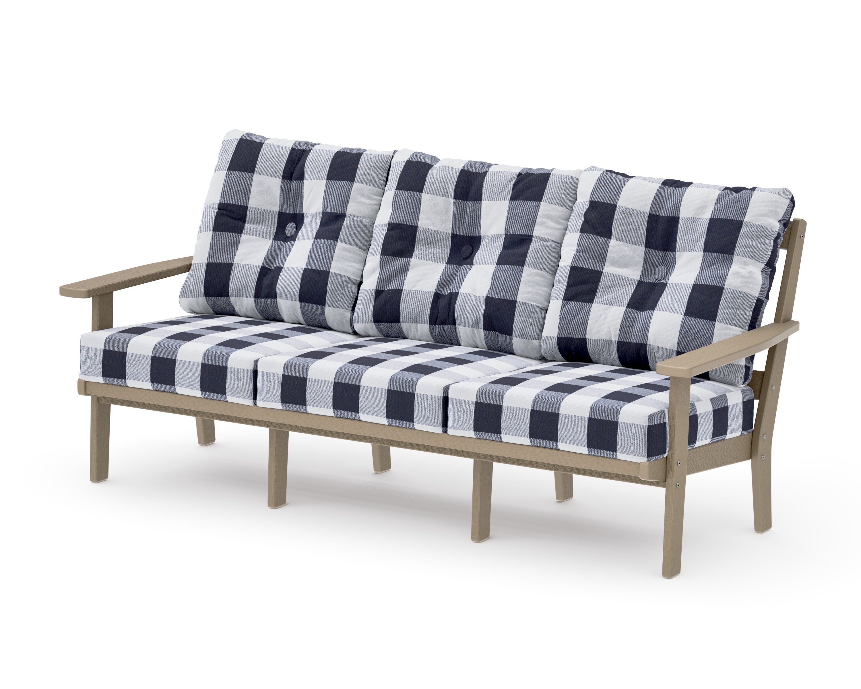 Oxford Deep Seating Sofa in Vintage Sahara / Buffalo Plaid Navy