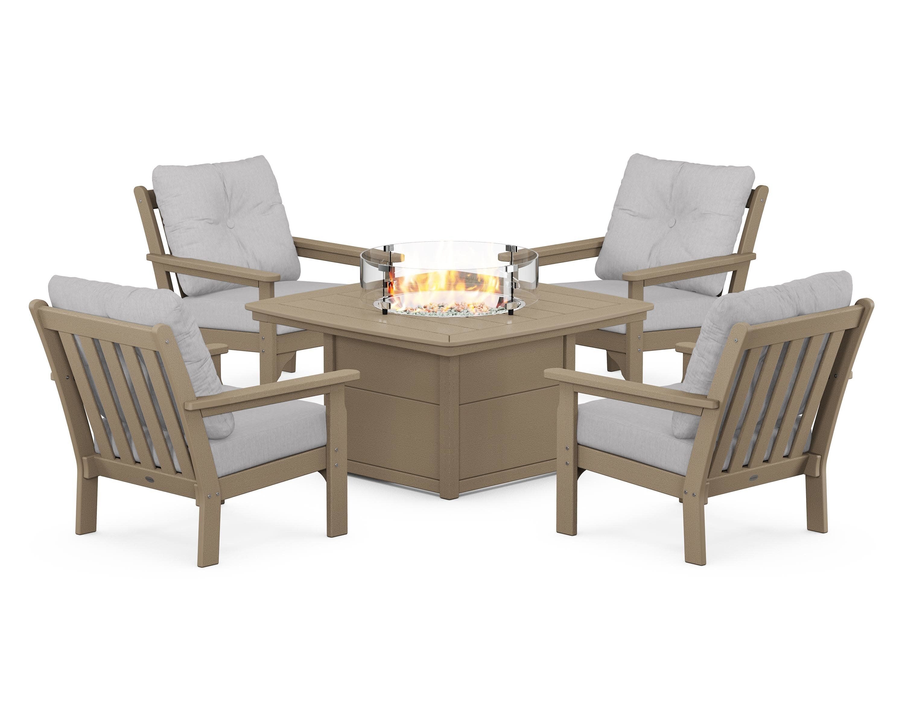 Vineyard 5-Piece Conversation Set with Fire Pit Table in Vintage Sahara / Granite
