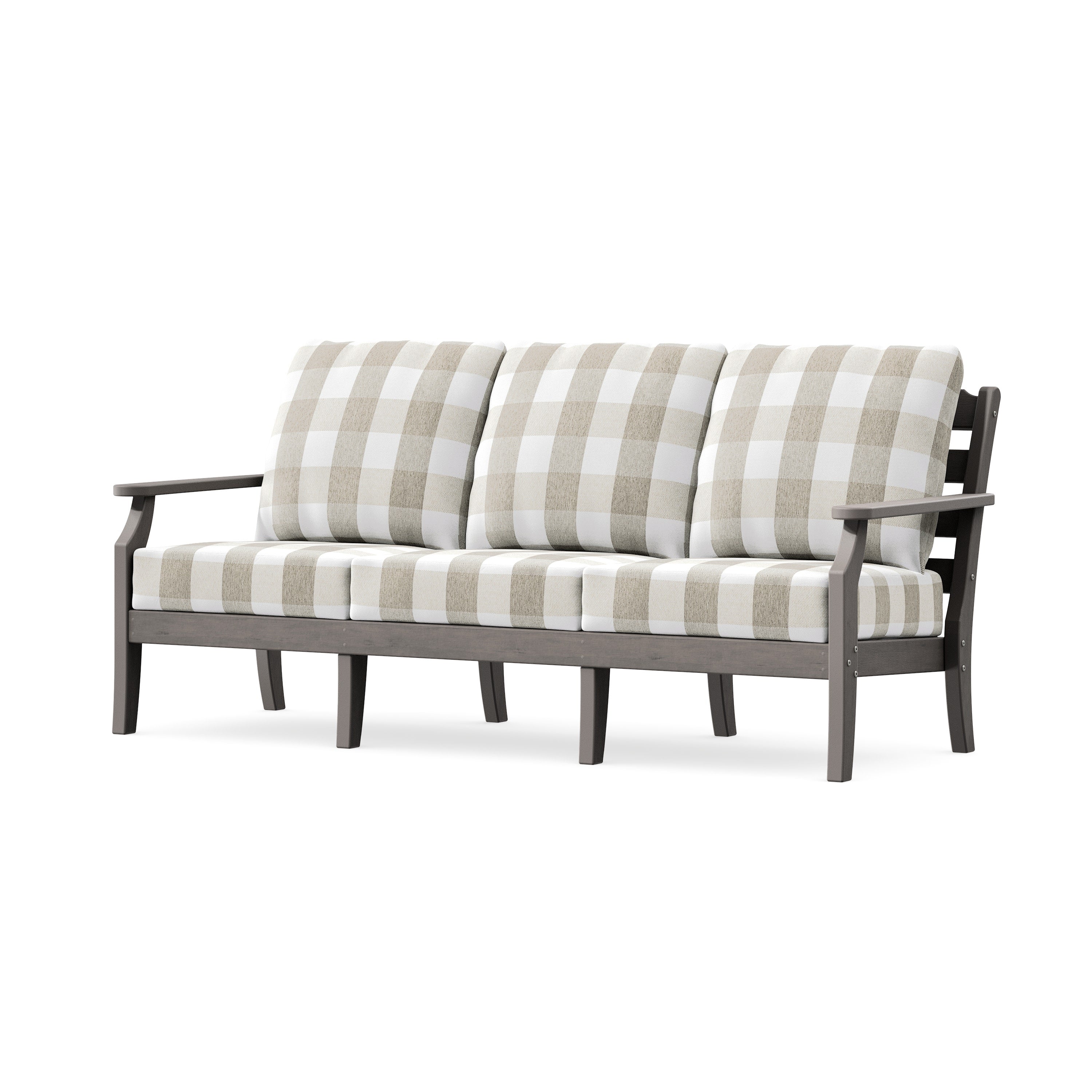 Savannah Deep Seating Sofa in Driftwood / Buffalo Plaid Dune Burlap