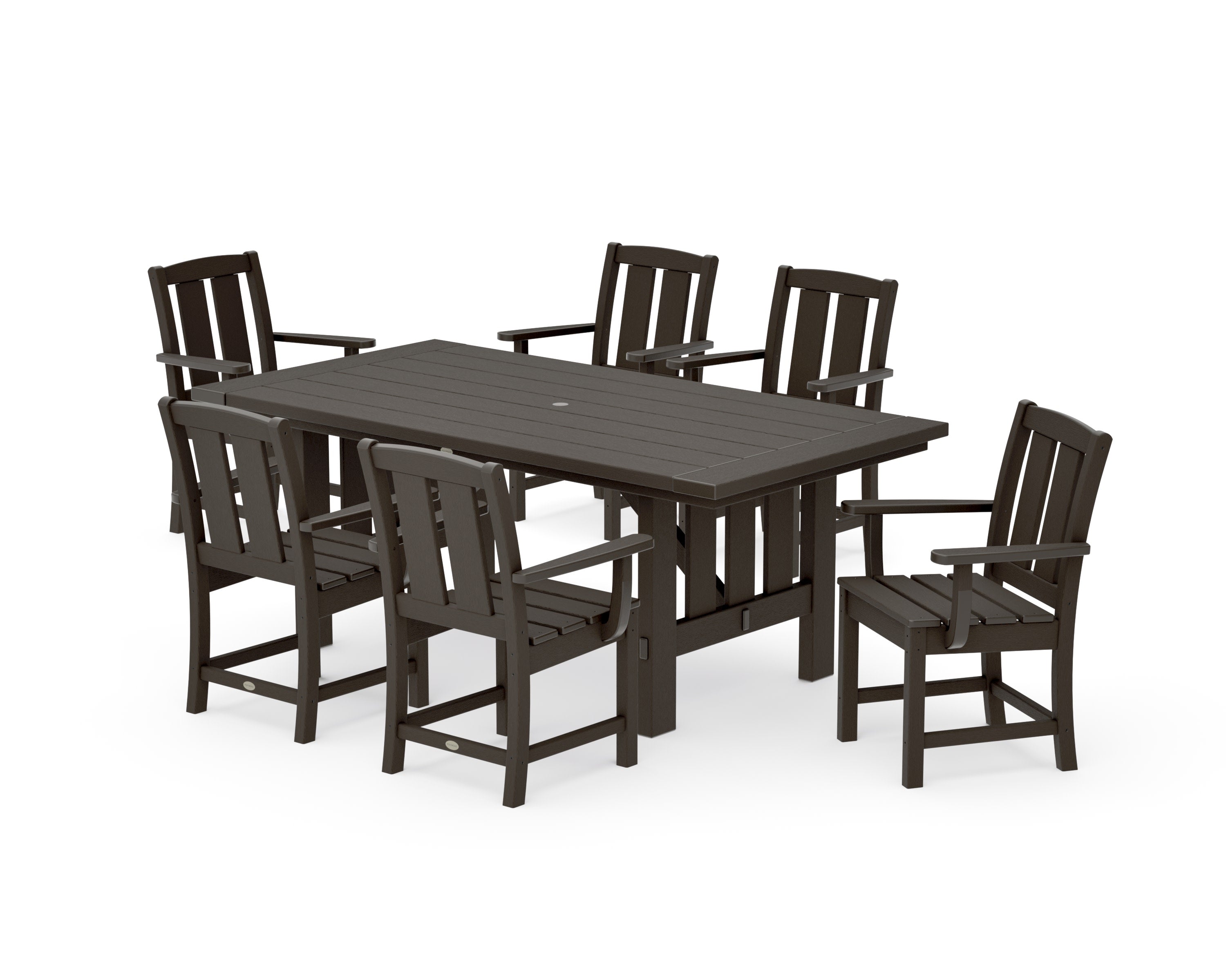 Mission Arm Chair 7-Piece Mission Dining Set in Vintage Coffee