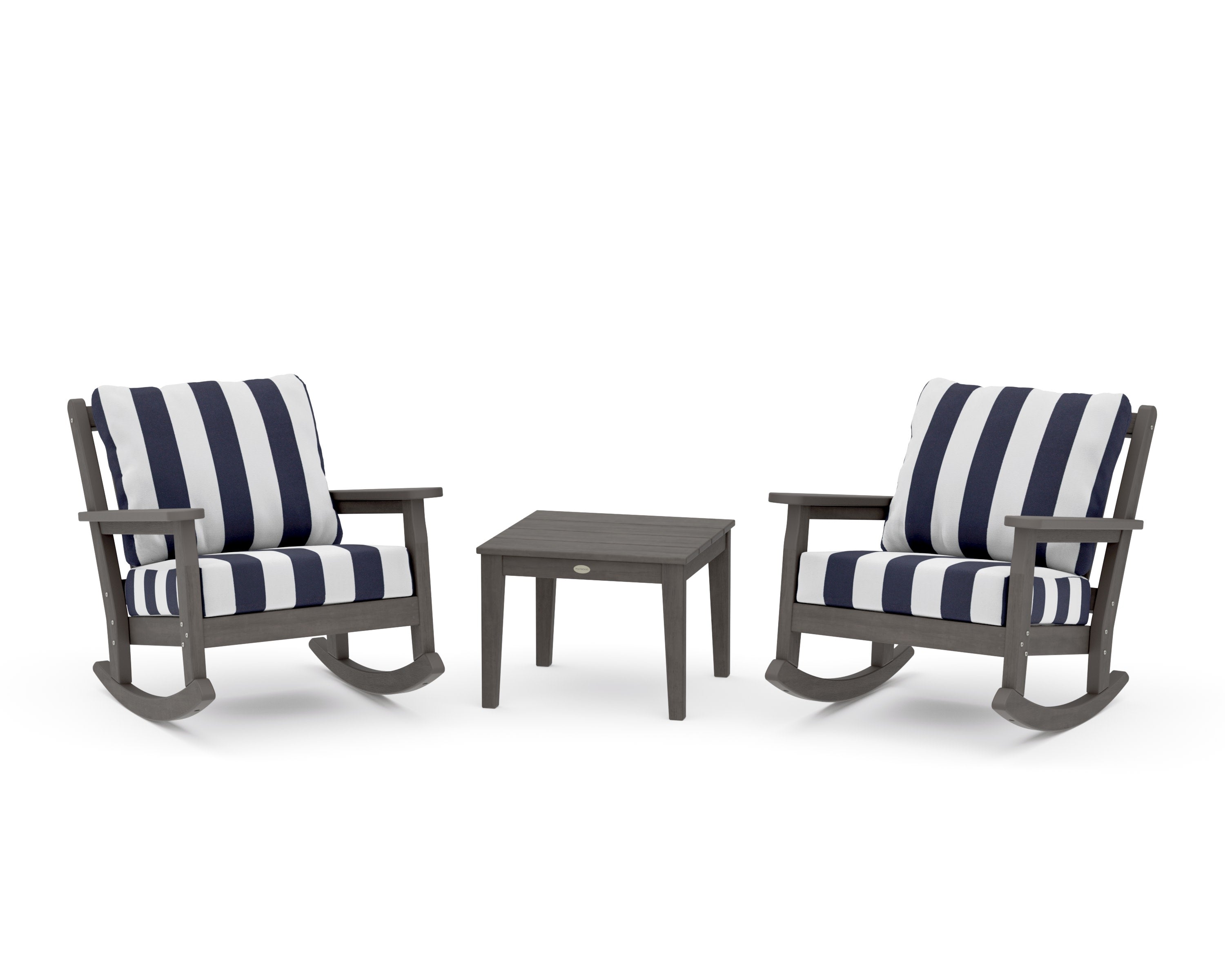 Chippendale 3-Piece Deep Seating Rocker Set in Driftwood / Cabana Stripe Navy