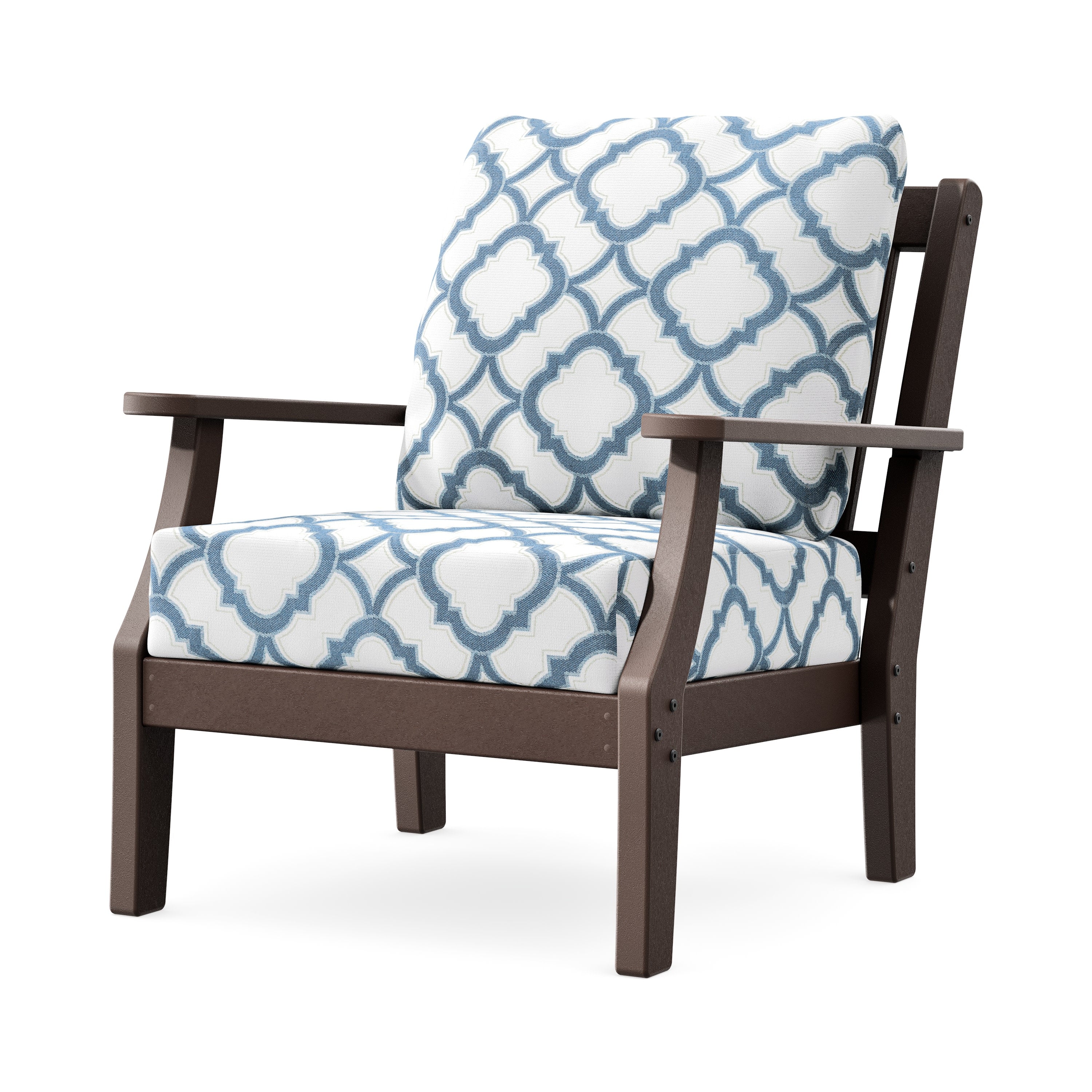 Chinoiserie Deep Seating Chair in Mahogany / Trellis Sky Blue