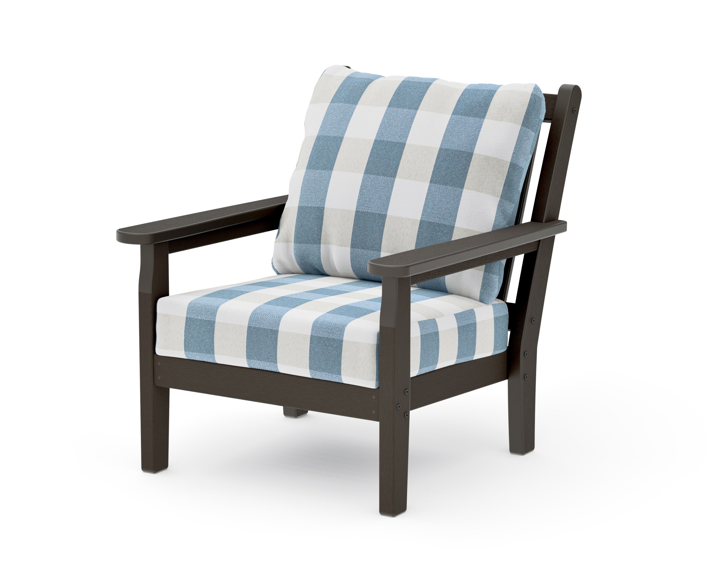 Chippendale Deep Seating Chair in Vintage Coffee / Buffalo Plaid Sky Blue