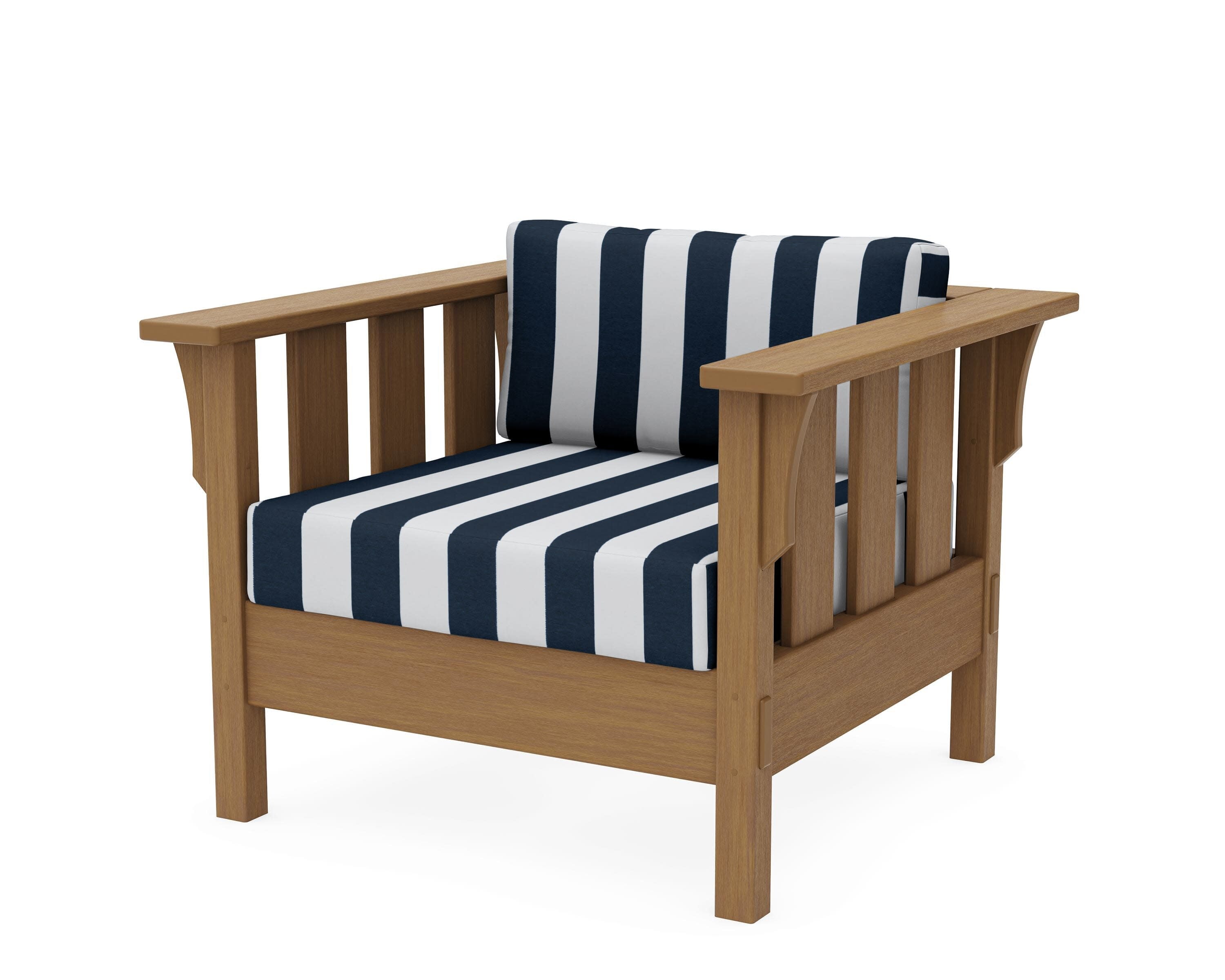 Acadia Deep Seating Chair in Natural / Cabana Stripe Marine Indigo