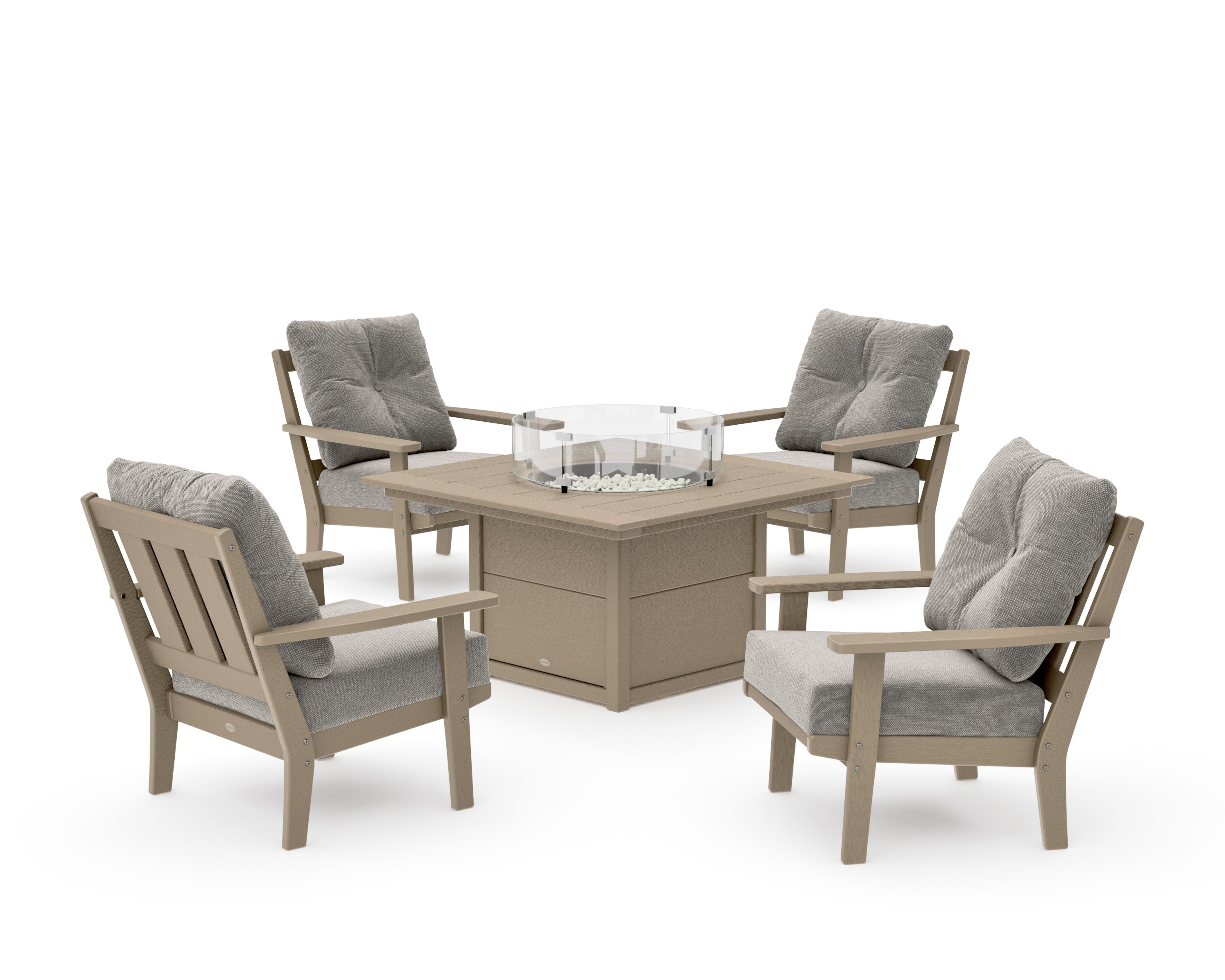 Oxford 5-Piece Deep Seating Set with Fire Pit Table in Vintage Sahara / Weathered Tweed