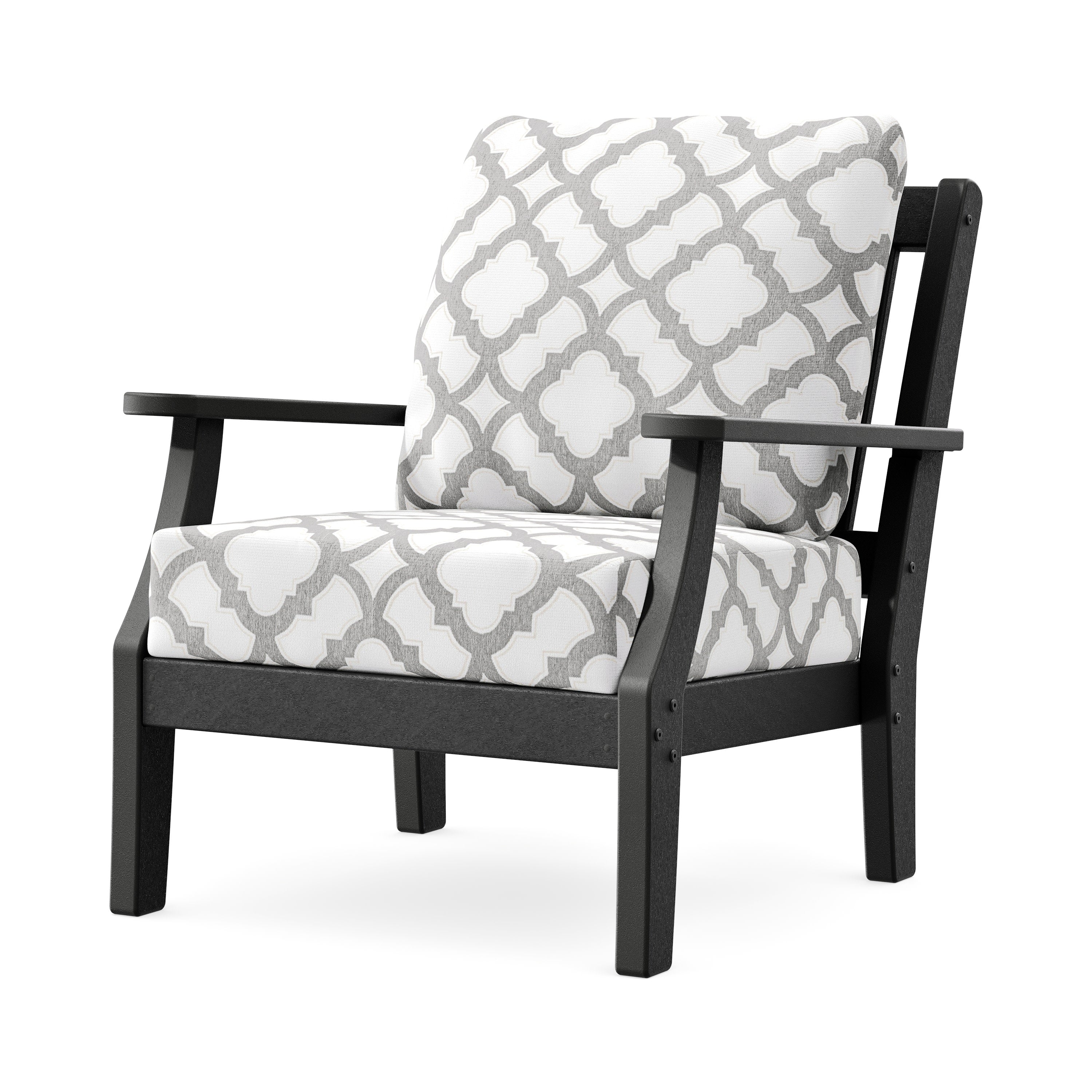 Chinoiserie Deep Seating Chair in Black / Trellis Grey Mist