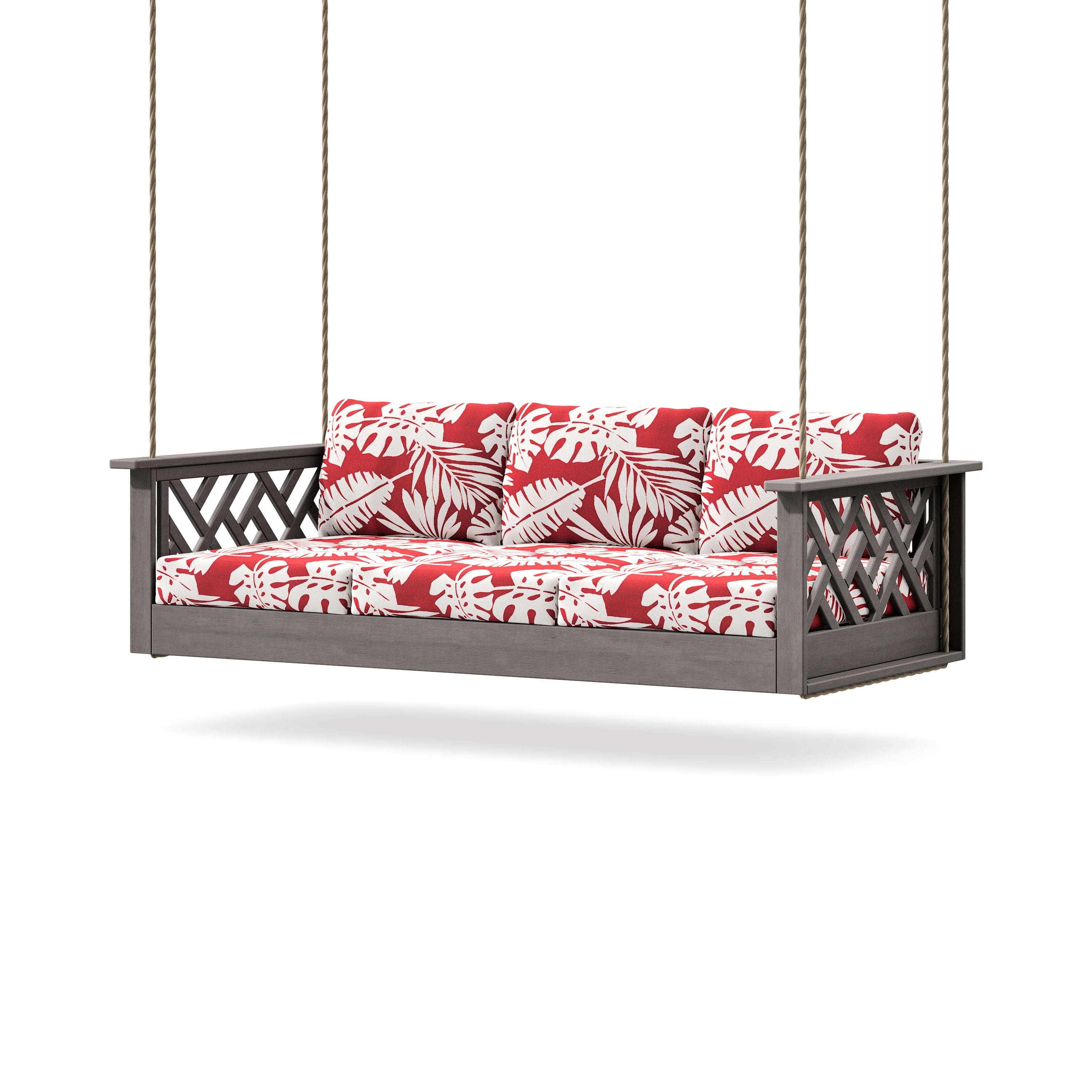 Chippendale Daybed Swing in Driftwood / Leaf Crimson