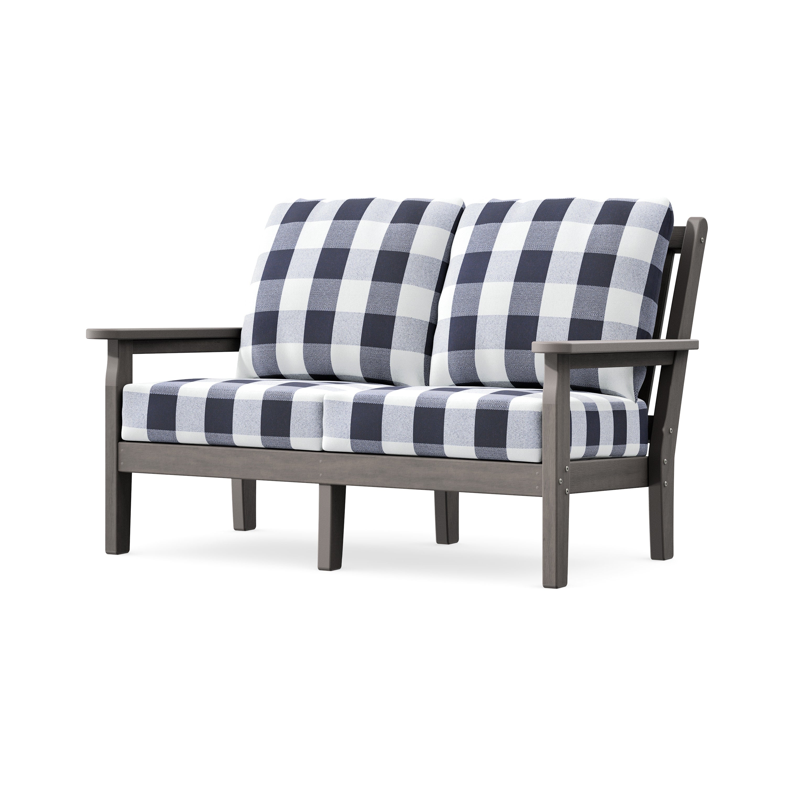 Chippendale Deep Seating Loveseat in Driftwood / Buffalo Plaid Navy