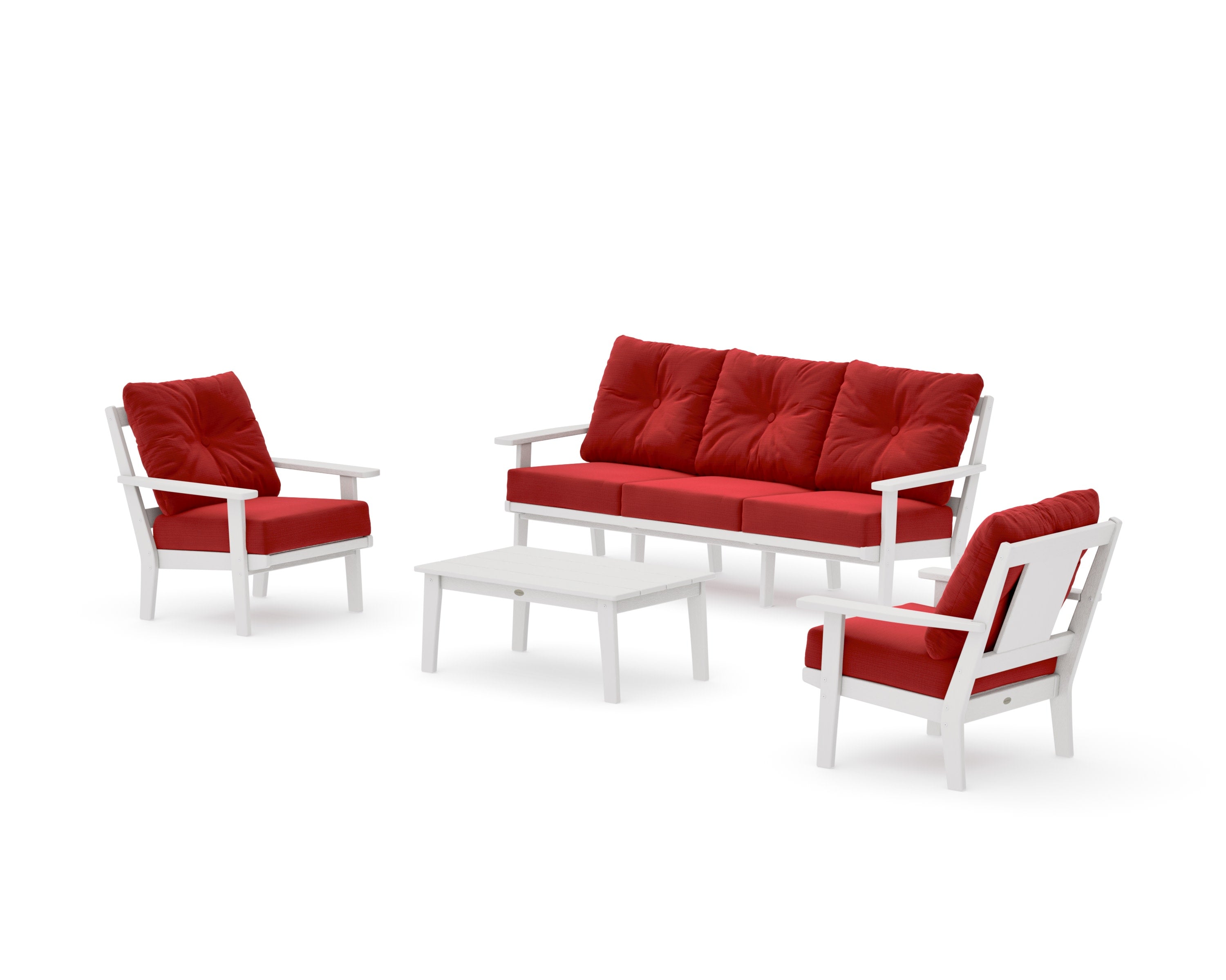 Prairie 4-Piece Deep Seating Set with Sofa in Vintage White / Crimson Linen